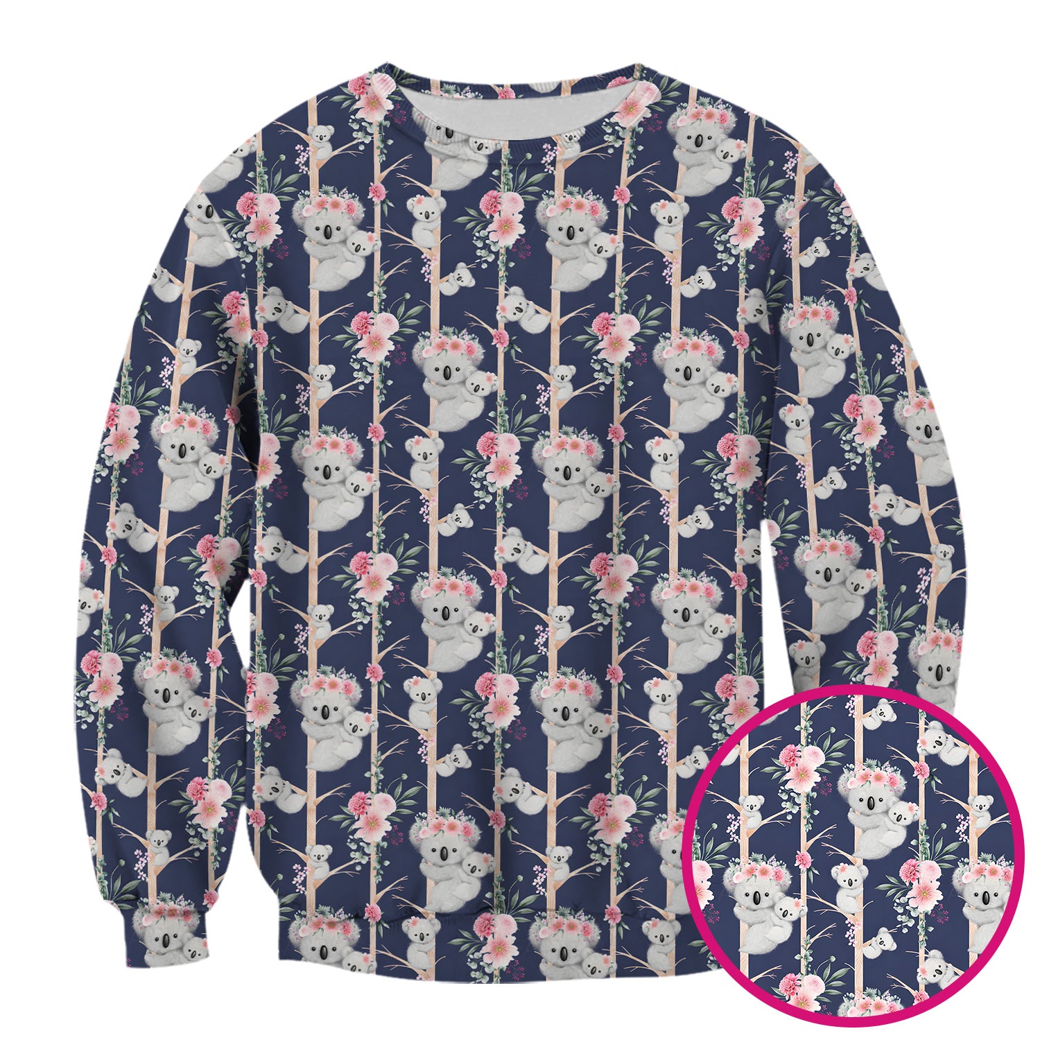 Cute Koala Climbing Tree Blossom Pattern Nurse Scrub Top, Breathable Fabrics Nursing Uniform
