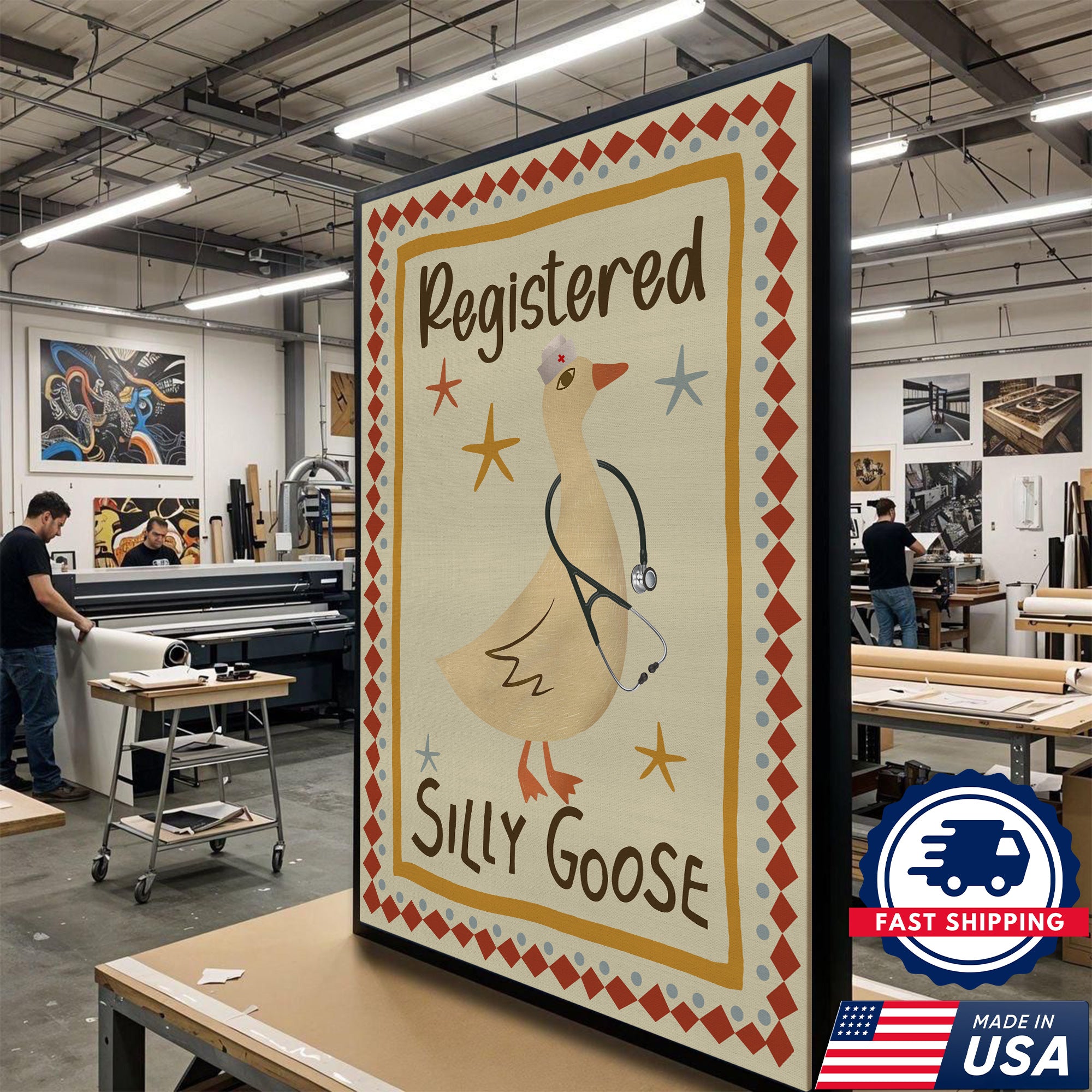 Registered Silly Goose Nurse Canvas, Humorous Gift for RN LPN CNA Doctors Medical Staff
