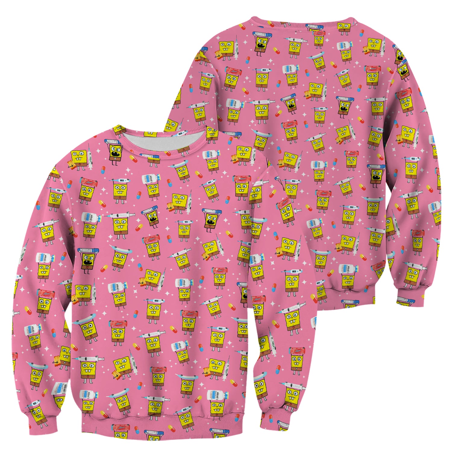 Cartoon Character Scrub Top - All-Over Print Doodle Medical Characters - Gift for RN LPN Healthcare Workers