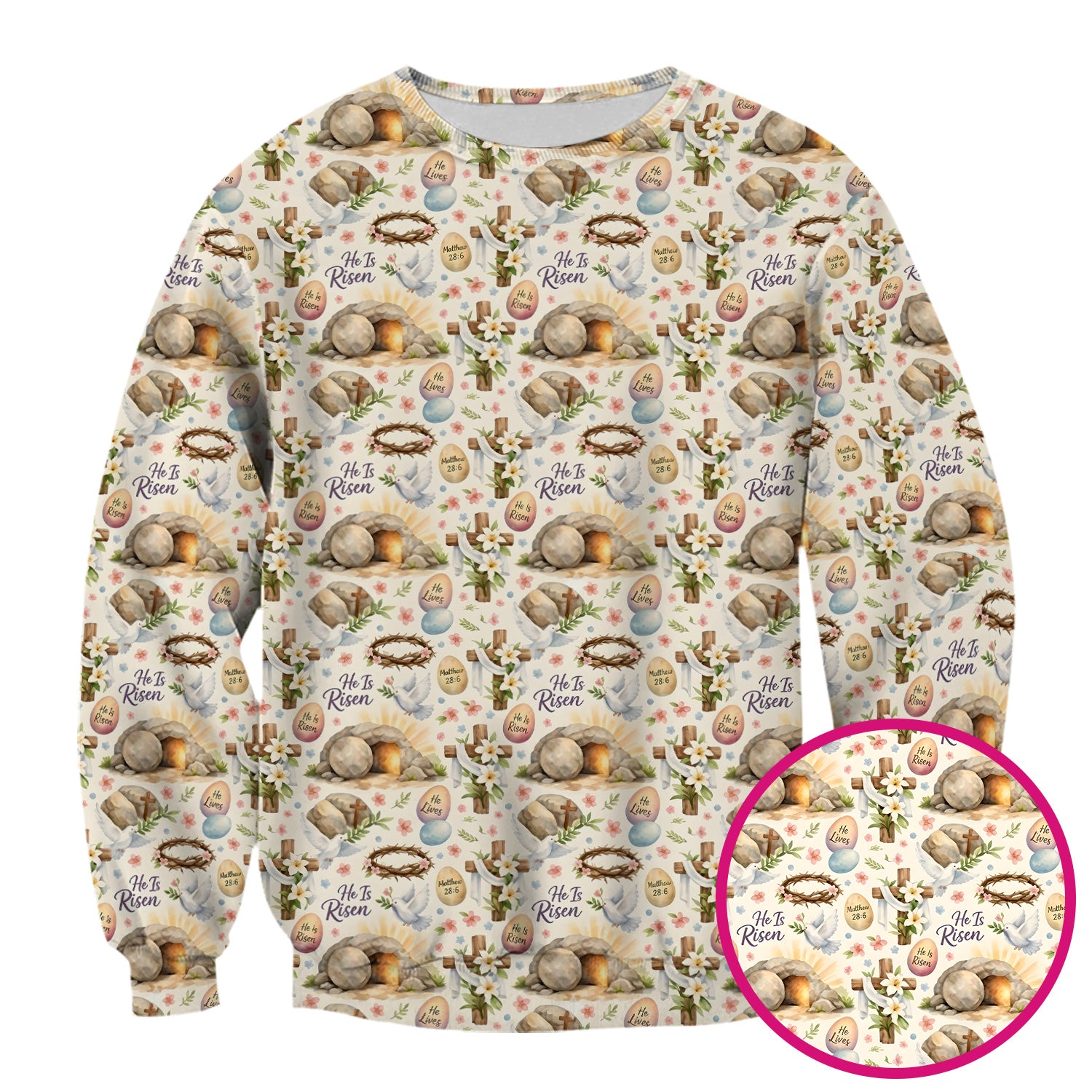 He Is Risen Cross Tomb Lily Pattern Scrub Top, Breathable Fabrics Nursing Uniform