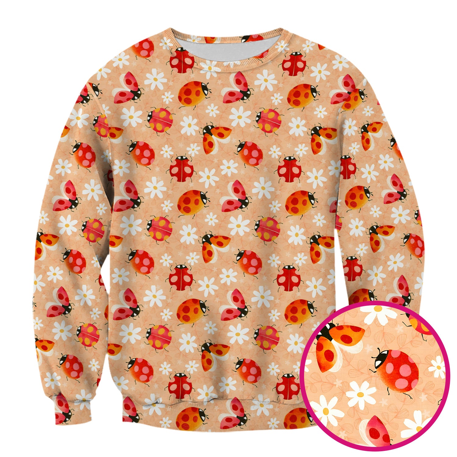 Ladybug Daisy Floral Pattern Scrub Top, Comfortable Scrubs for Nurses