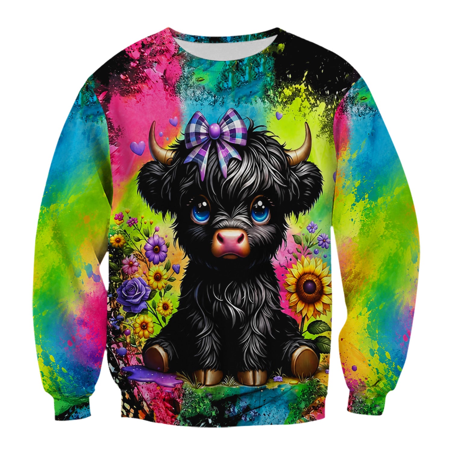 Baby Highland Cow Floral Print Scrub Top, Comfortable Scrubs for Nurses