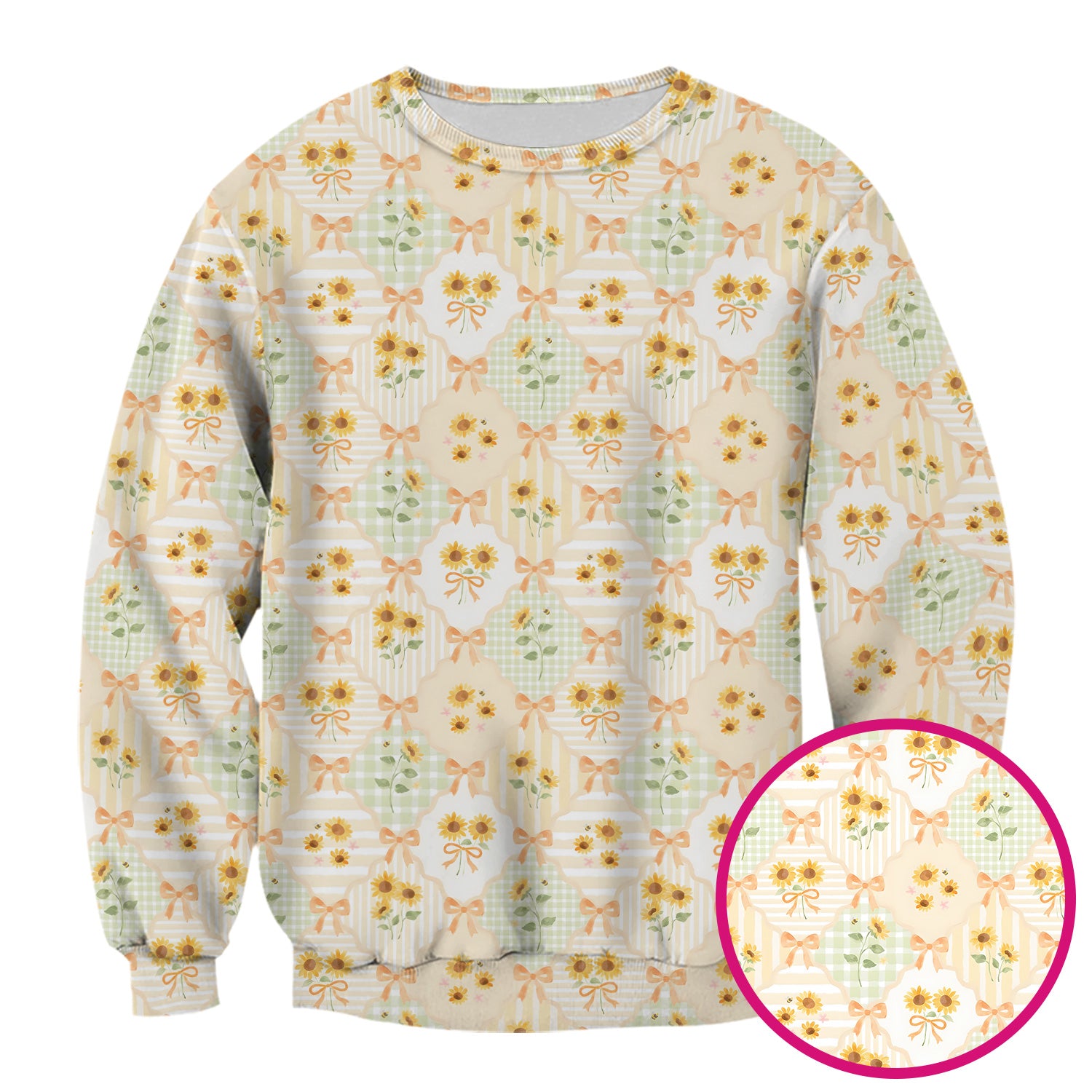 Cute Sunflower Ribbon Patchwork Pattern Scrub Top, Comfortable Scrubs for Nurses