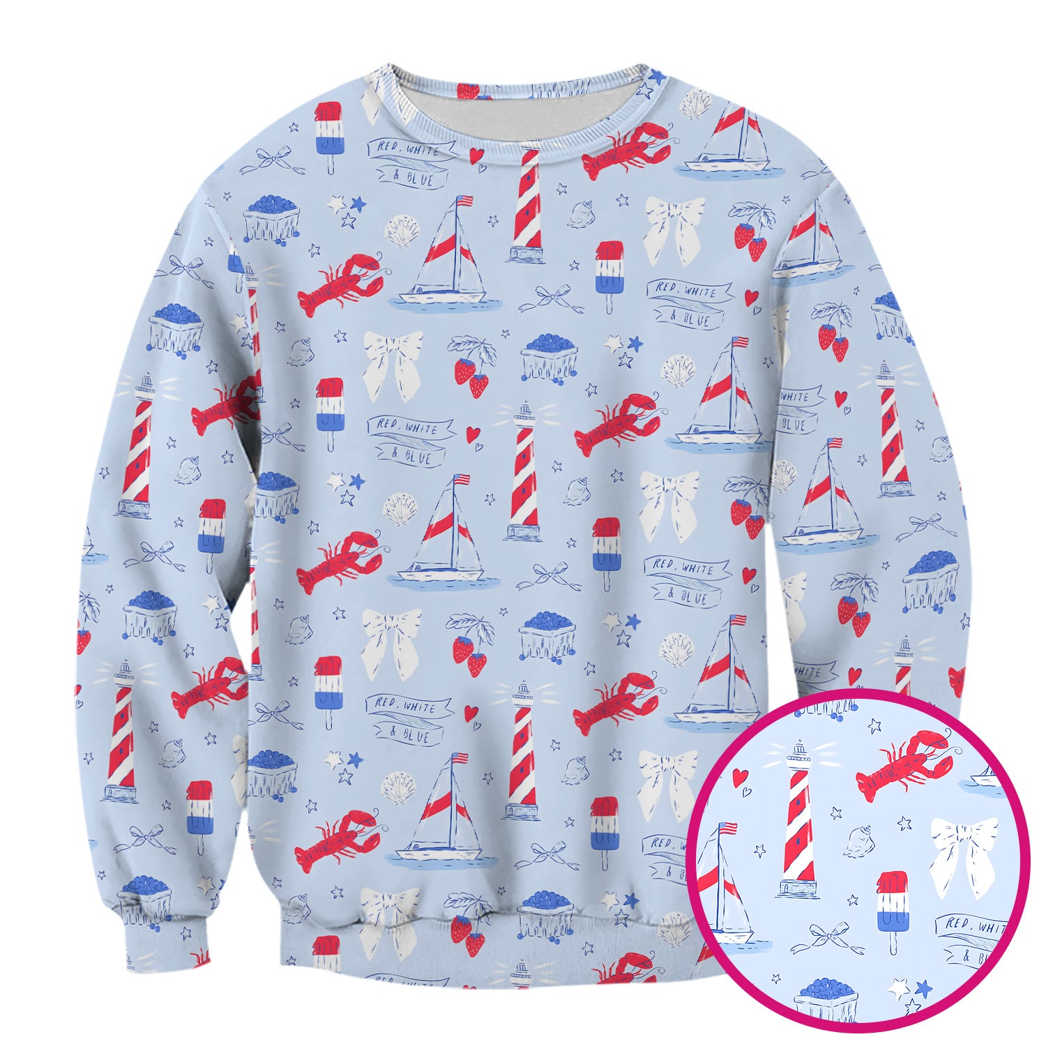 Lobster Lighthouse Sailboat Pattern Scrub Top, Comfortable Scrubs for Nurses