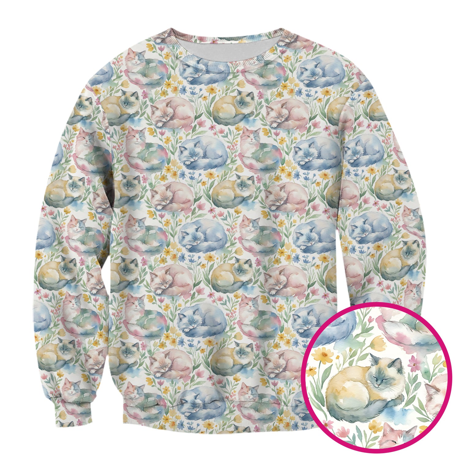 Dreamy Sleeping Cat Floral Pattern Scrub Top, Comfortable Scrubs for Nurses