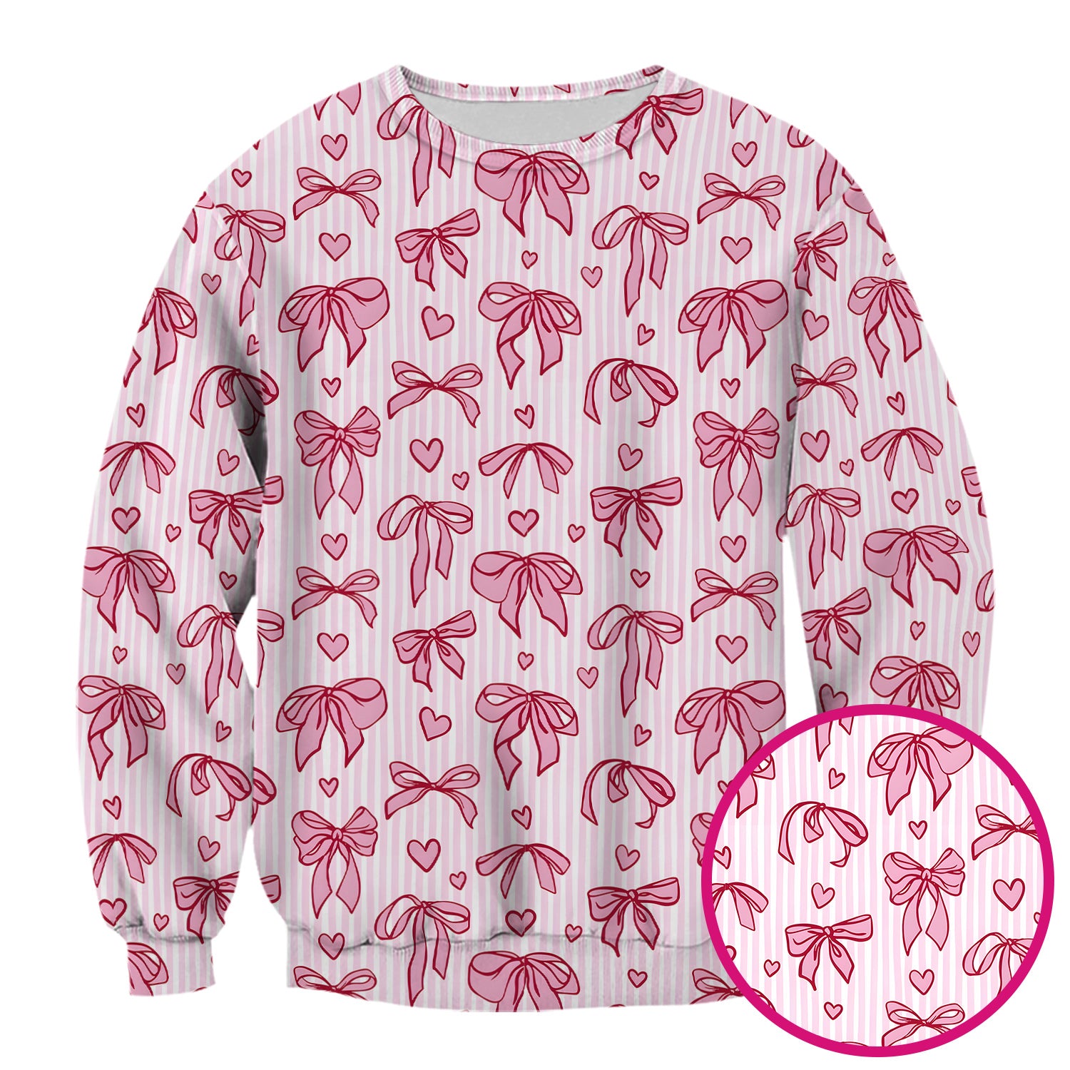 Pink Bow Heart Stripe Pattern Scrub Top, Breathable Fabrics Nursing Uniform