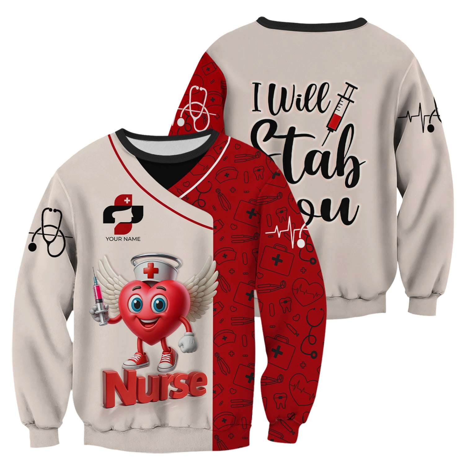 Custom Nurse Scrub Shirt - Winged Heart Holding Syringe Design - Hilarious Gift for Healthcare Workers RN LPN CNA