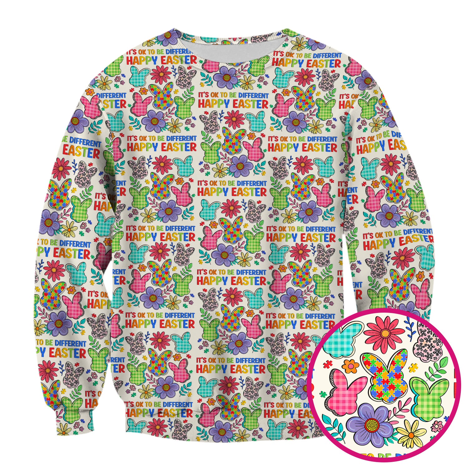 Happy Easter Bunny Floral Print Scrub Top, Breathable Fabrics Nursing Uniform