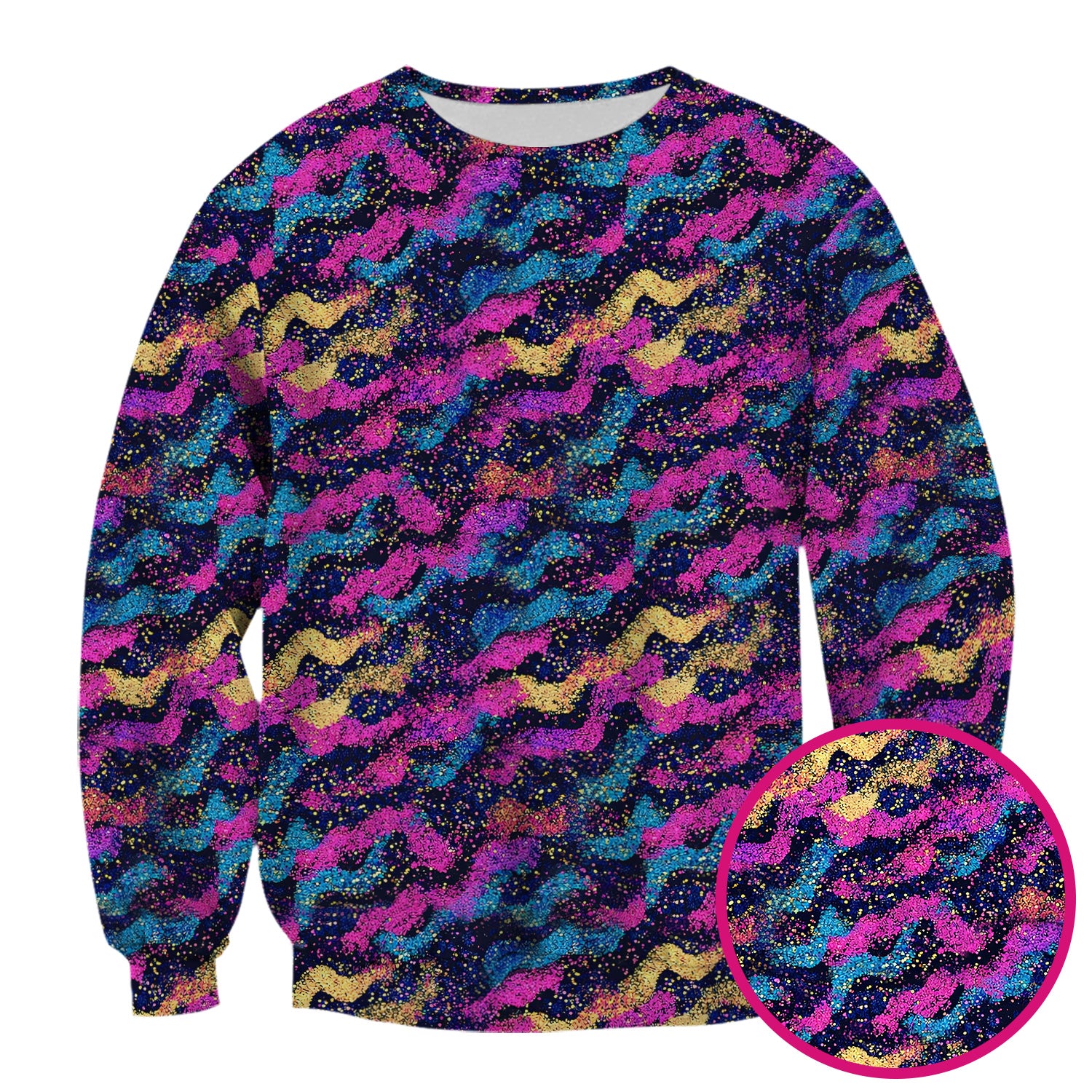 Neon Glitter Galaxy Wavy Pattern Scrub Top, Breathable Fabrics Nursing Uniform