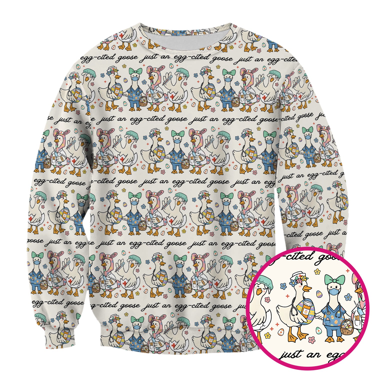 Funny Easter Nurse Goose Pattern Scrub Top, Comfortable Scrubs for Nurses