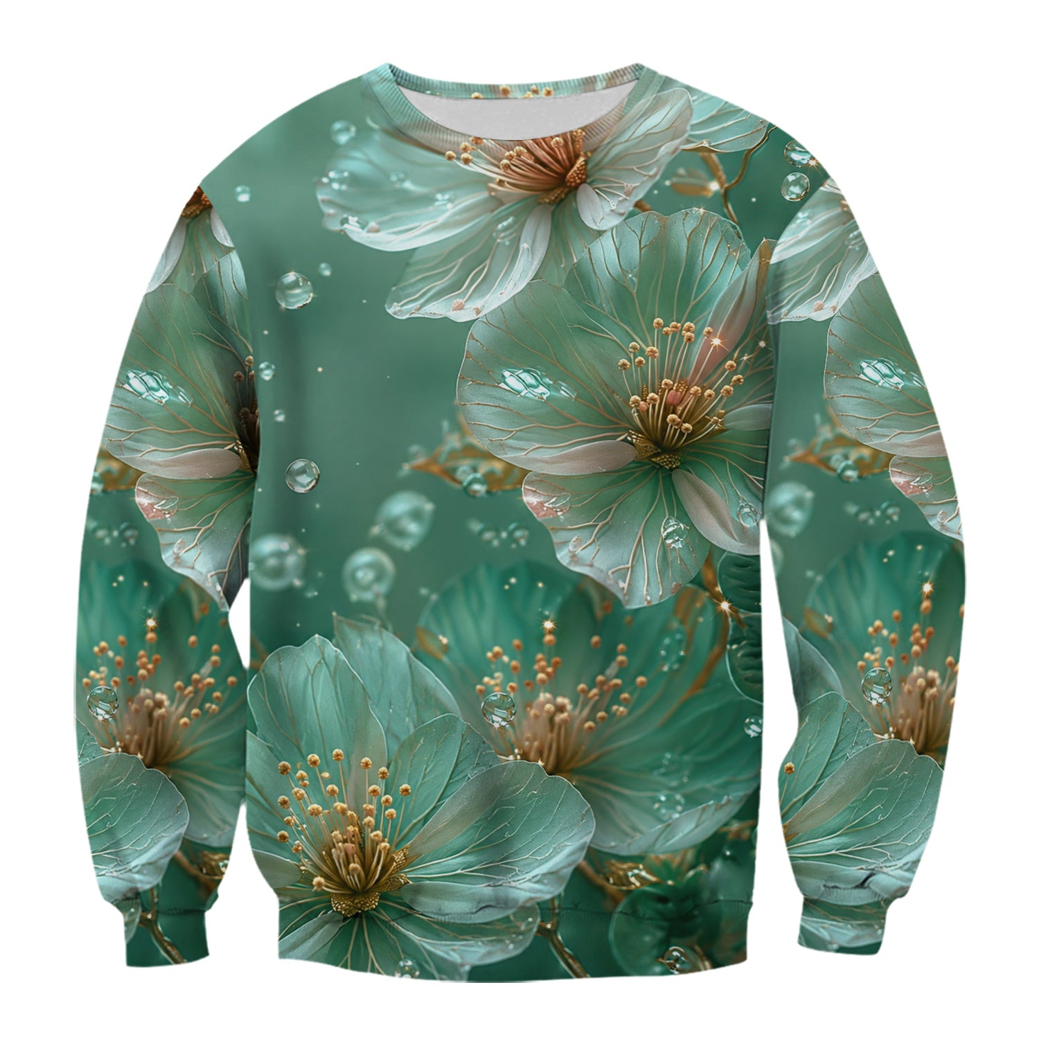 Elegant Mint Blossom Dewdrop Pattern Scrub Top, Comfortable Scrubs for Nurses