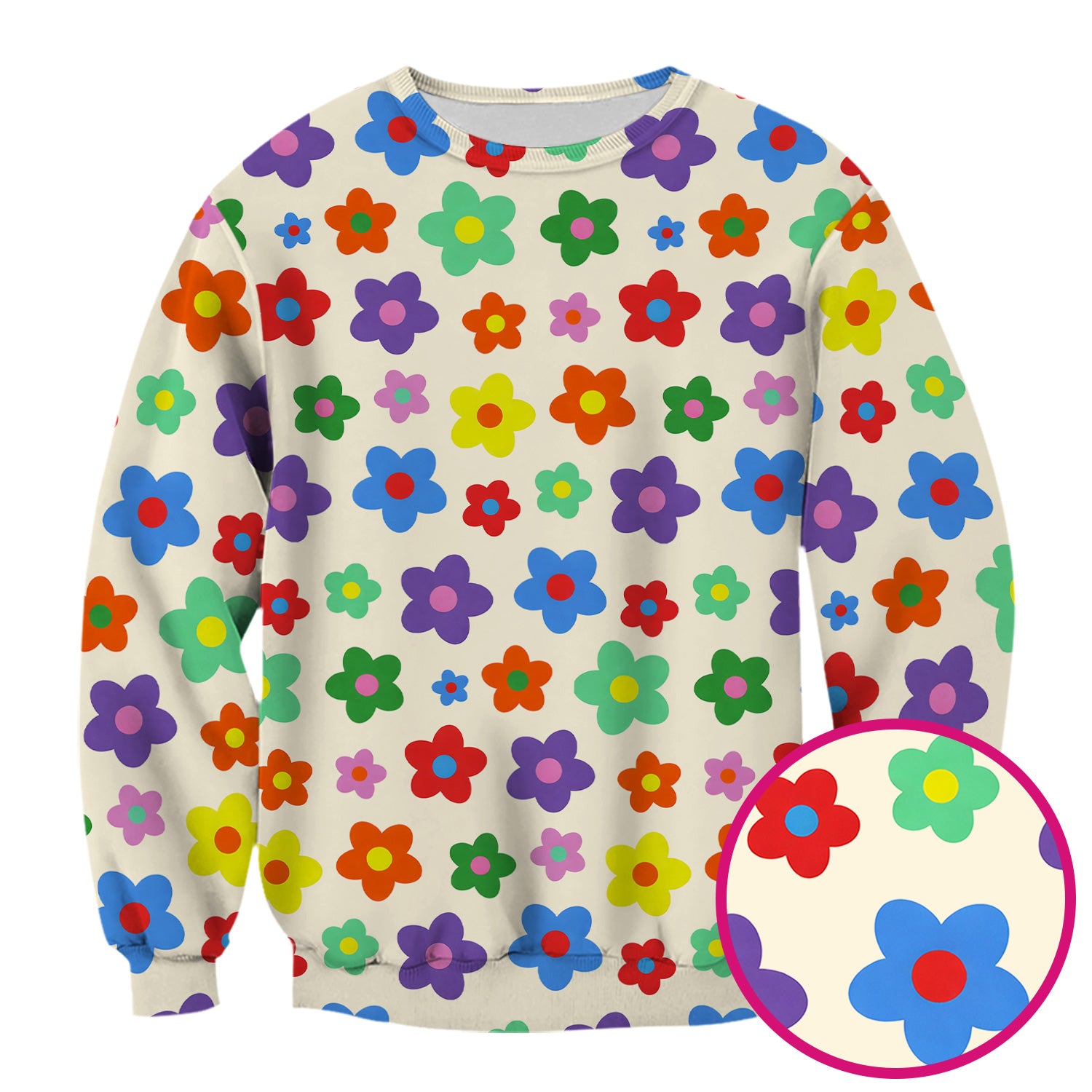 Colorful Retro Flower Pattern Print Scrub Top, Breathable Fabrics Nursing Uniform