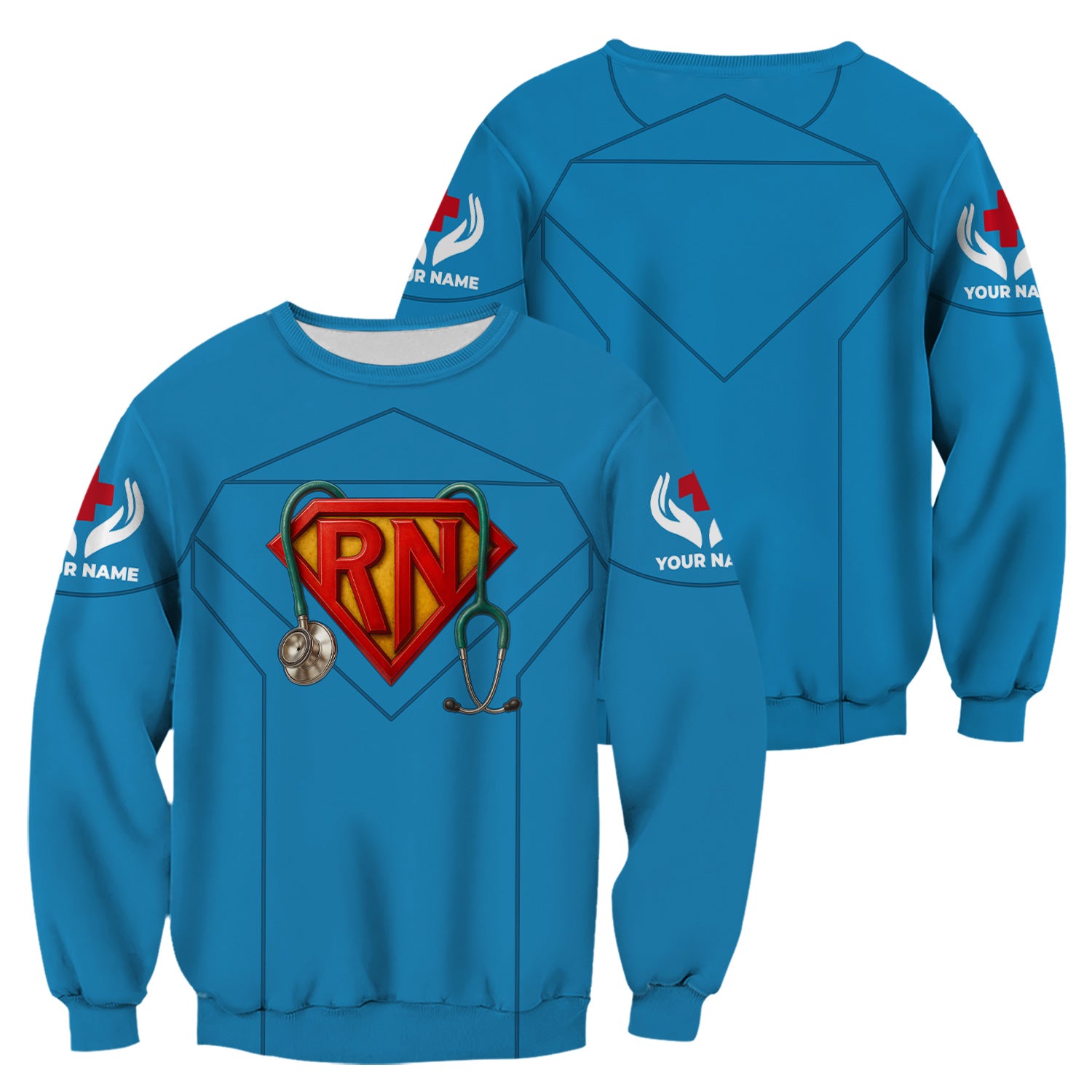 Personalized Funny RN Symbol Nurse Scrub for Women - Superhero Design with Stethoscope - Gift for RN LPN CNA Medical Staff