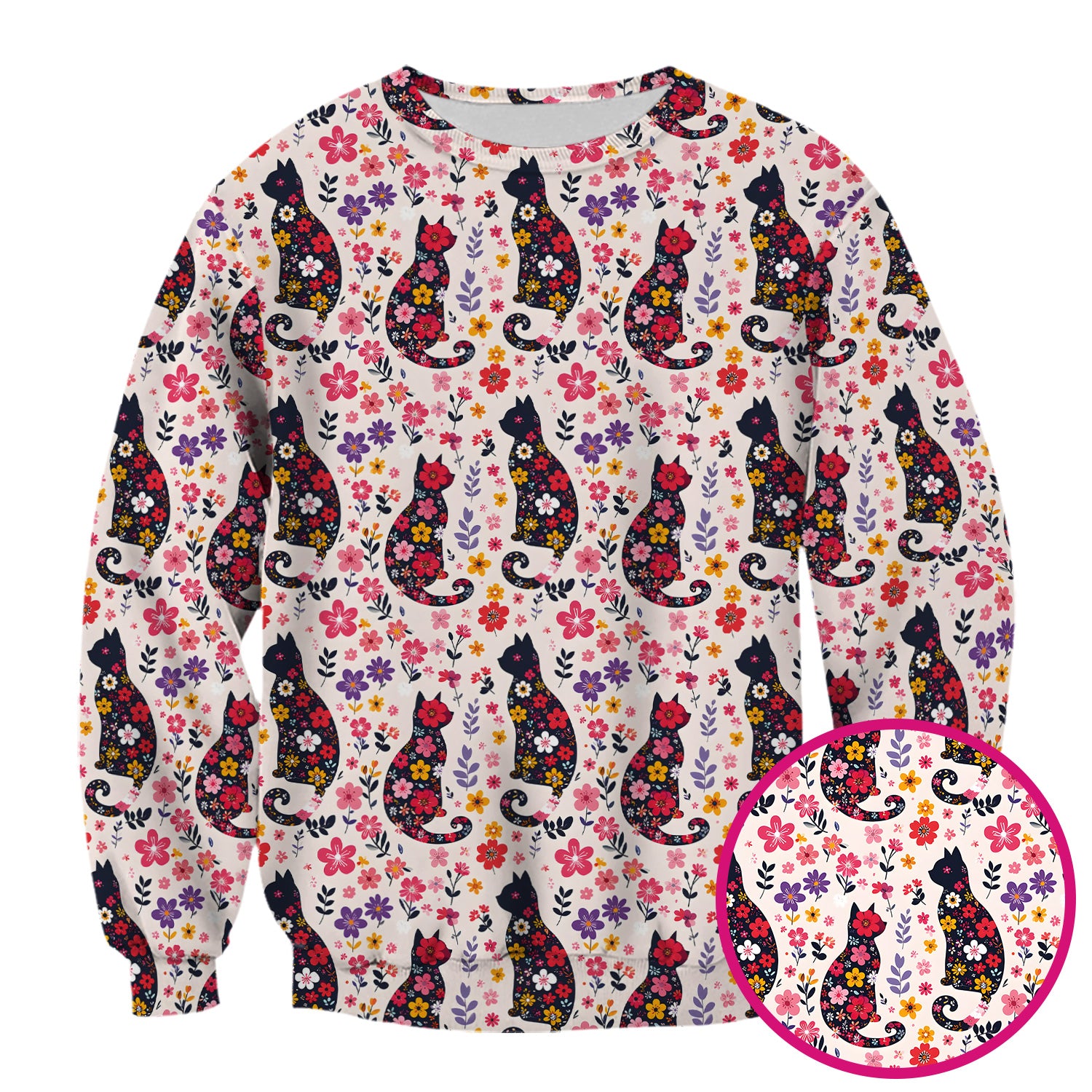 Floral Cat Silhouette Spring Garden Pattern Scrub Top, Comfortable Scrubs for Nurses