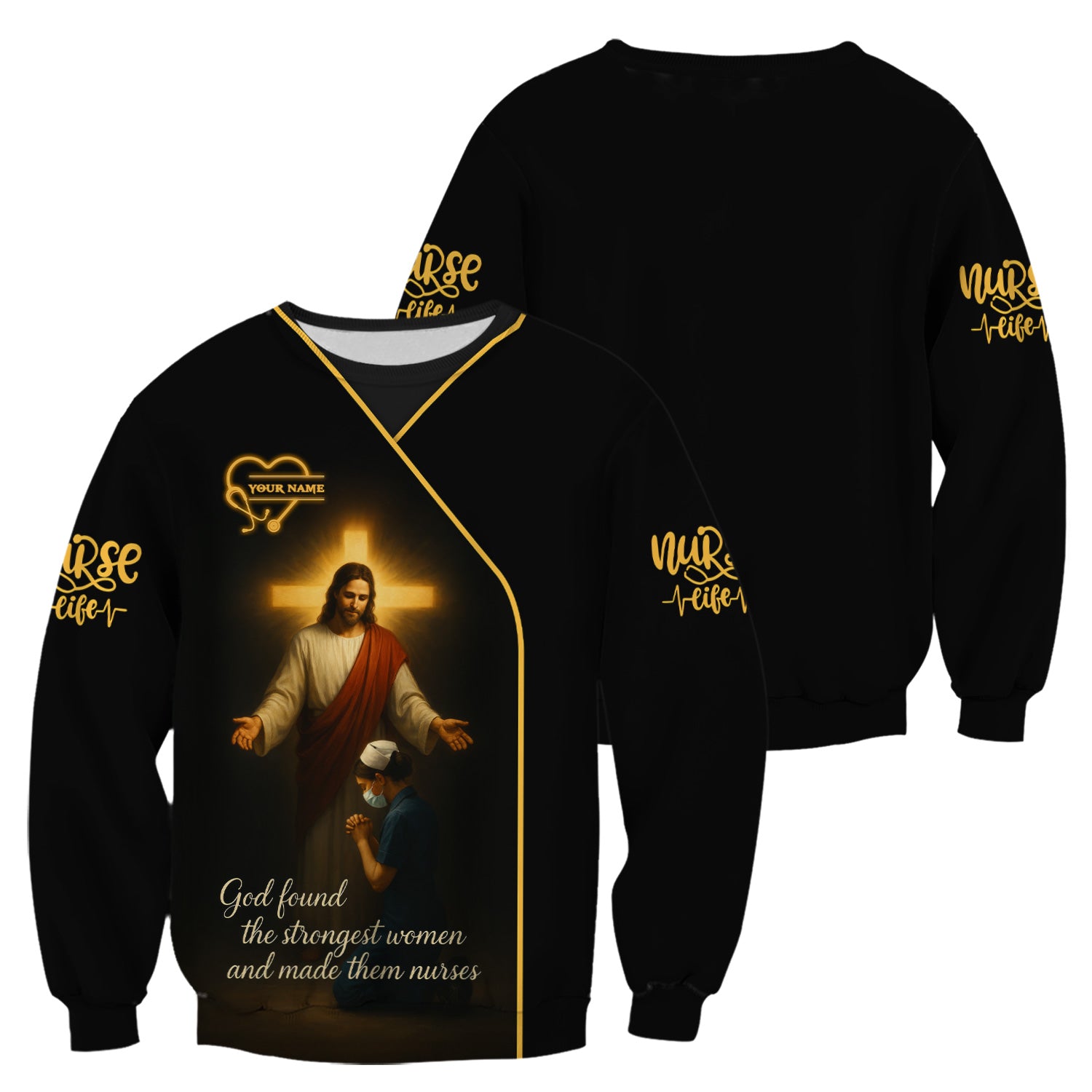 Custom Jesus Nurse Scrub for Women - God Found Strongest Women Quote - Personalized Christian Gift for CNA RN LPN