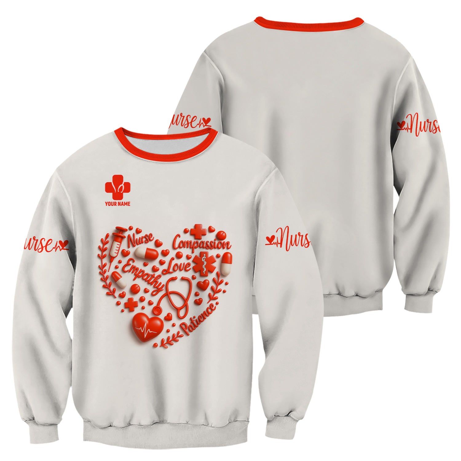 Heart Word Art Nurse Scrub Top - Compassion Empathy Love Design - Gift for RN CNA LPN Women in Healthcare