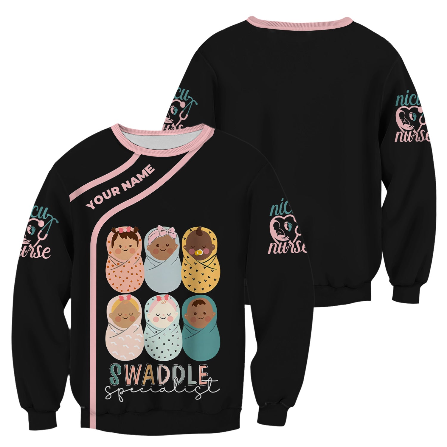Swaddle Specialist Scrub Top - Cute NICU Nurse Shirt with Baby Design - Personalized Gift for Women RN CNA LPN Nursery Staff