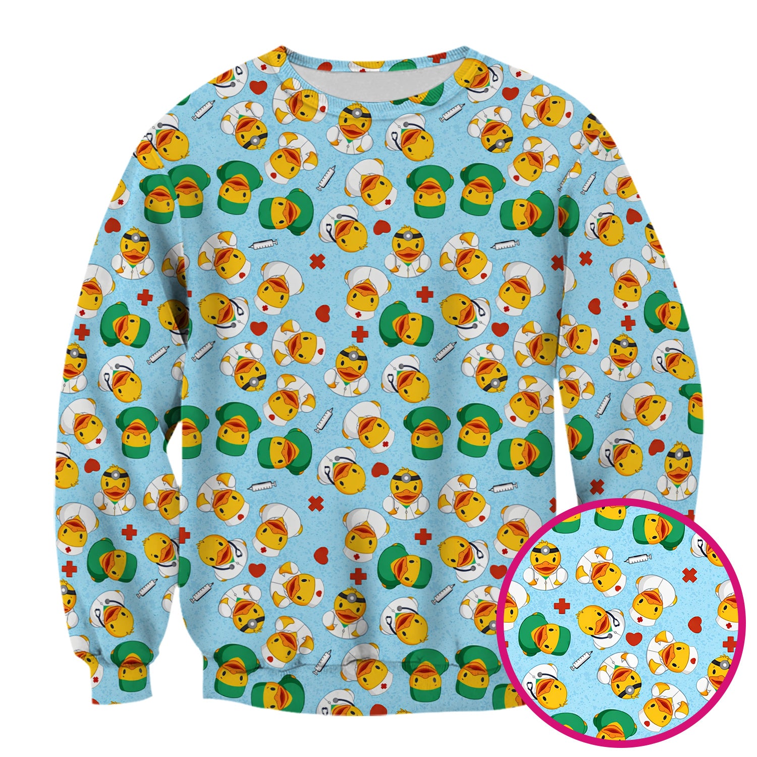 Duck Doctor Cartoon Pattern Scrub Top, Comfortable Scrubs for Nurses