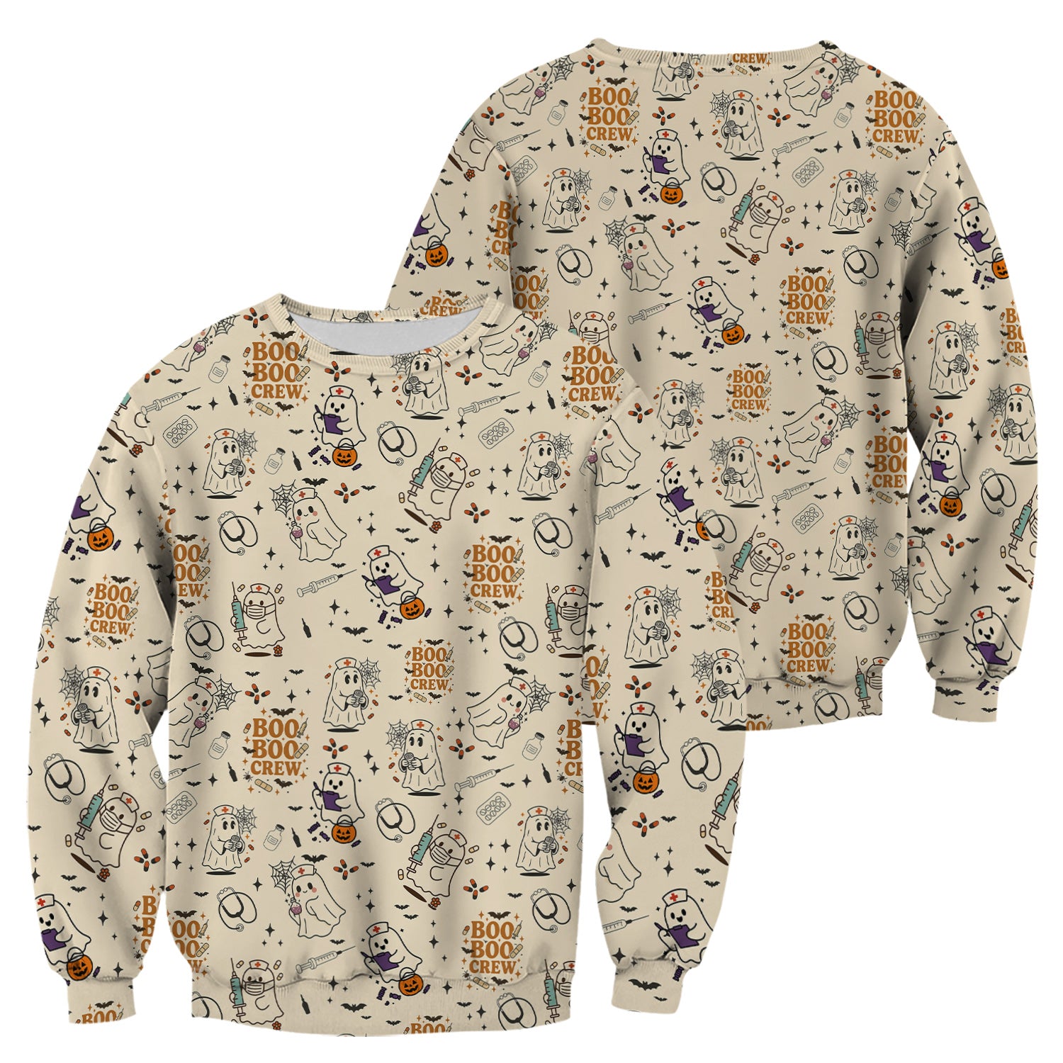 Funny Halloween Scrub Shirt for Nurses - BOO BOO CREW Ghost Design - Cute Fall Medical Top for RN CNA LPN Women