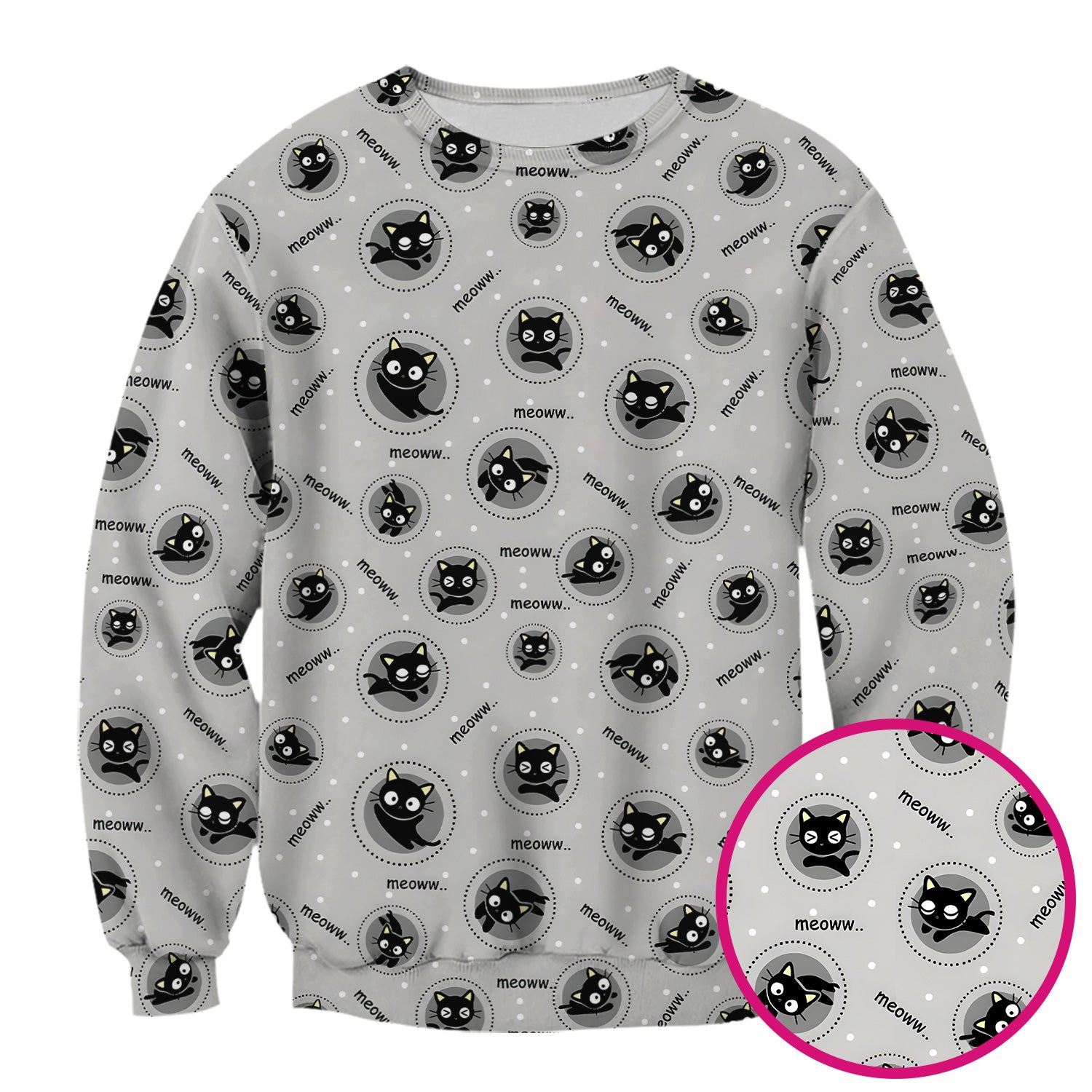 Funny Black Cat Meow Pattern Scrub Top, Comfortable Scrubs for Nurses