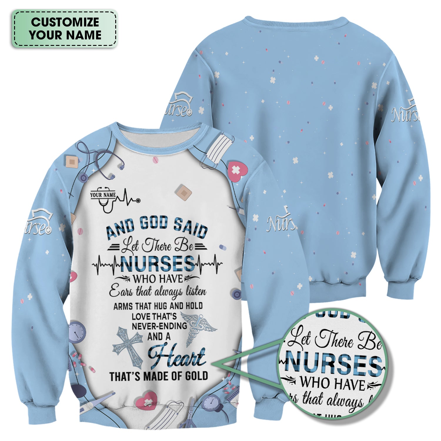 Personalized Nurse Shirt Christian Apparel - And God Said Let There Be Nurses Graphic Tee - Gift for RN LPN CNA