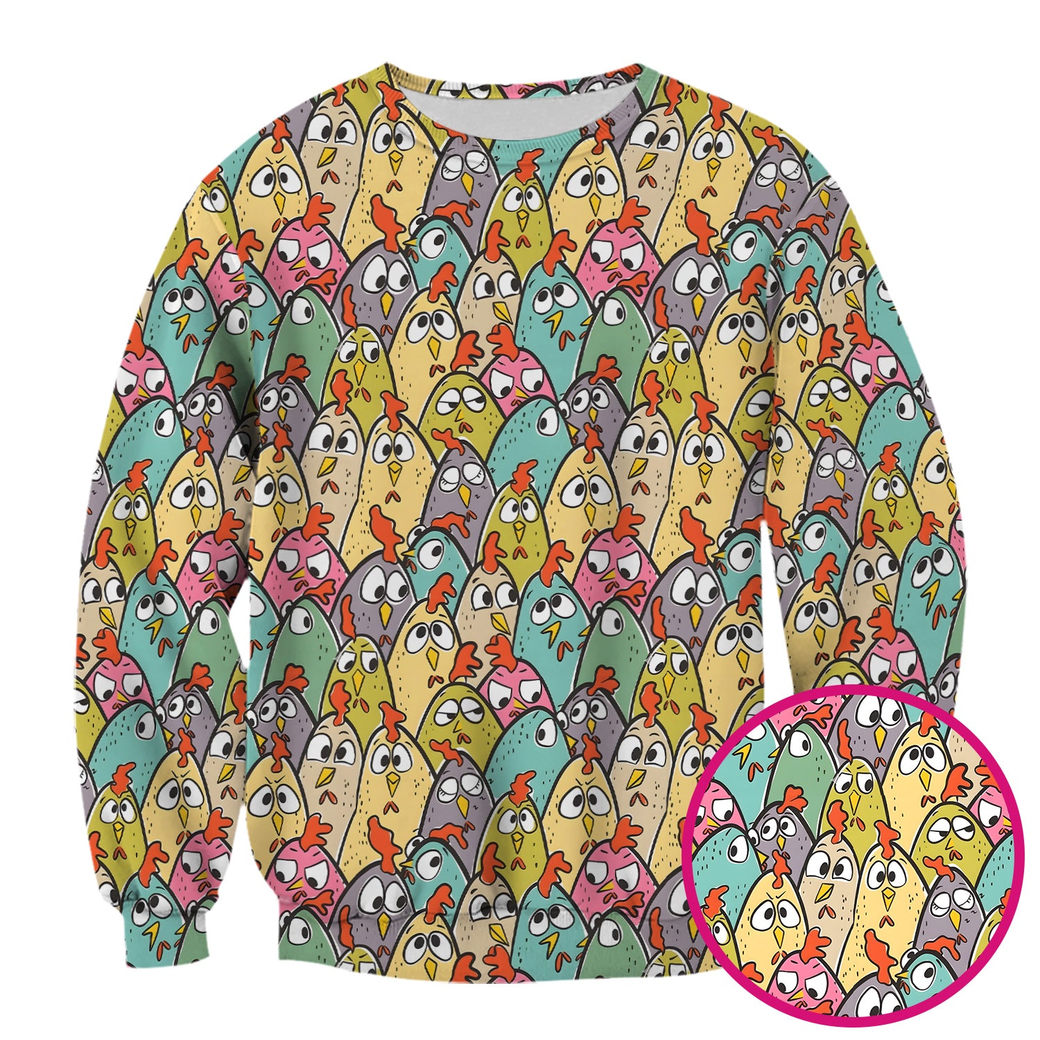 Funny Cartoon Chicken Crowd Pattern Scrub Top, Comfortable Scrubs for Nurses