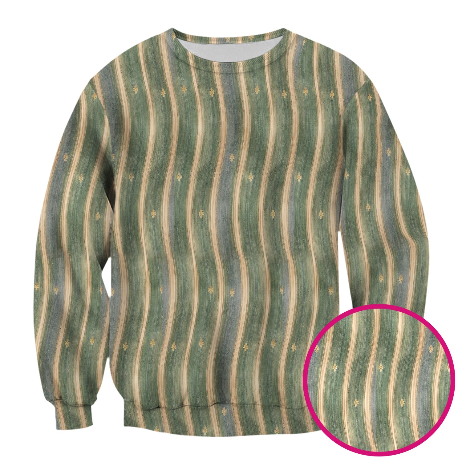 Charming Nurse Green Vertical Stripe Small Floral Pattern Scrub Top, Comfortable Scrubs for Nurses