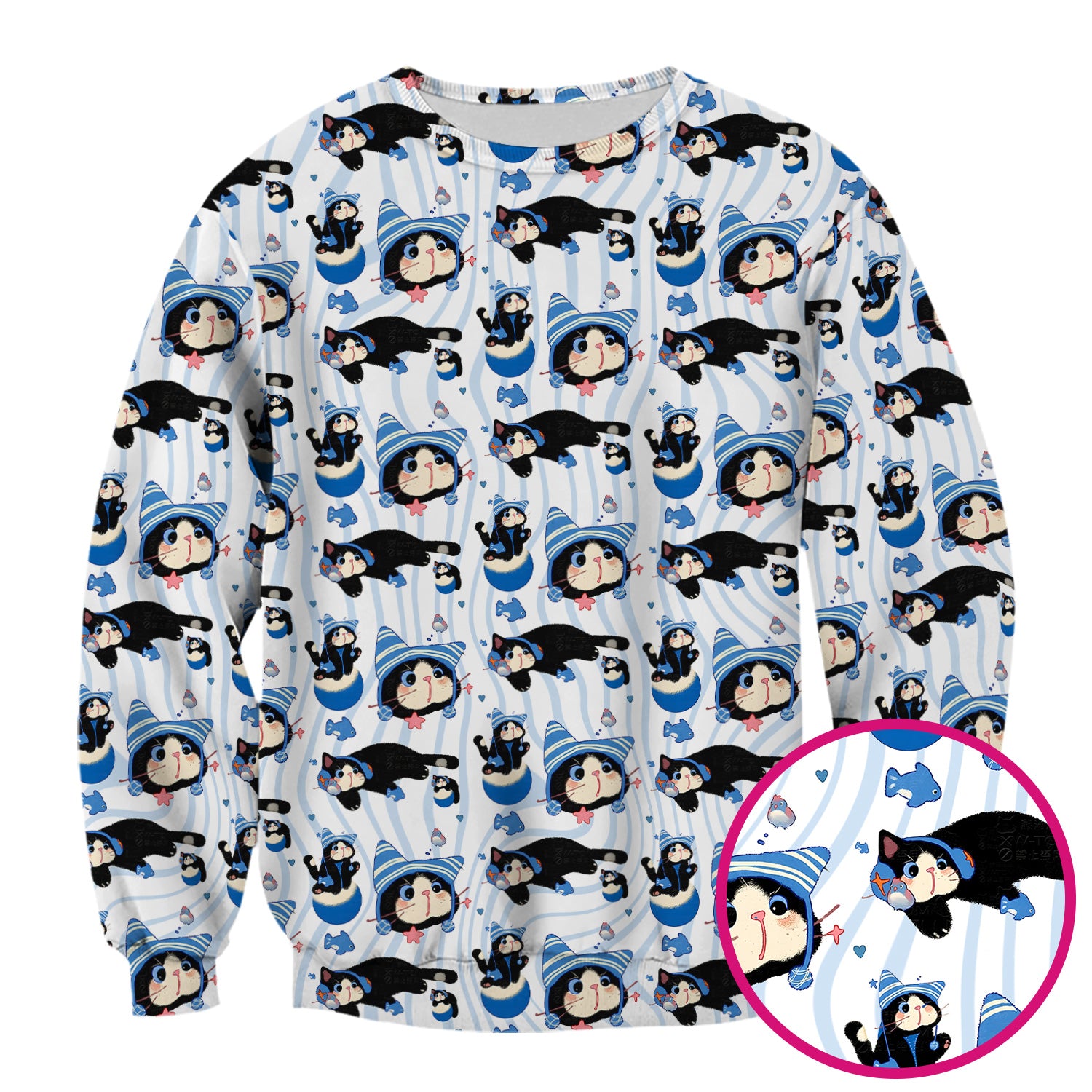 Charming Kitten Fish Pattern Scrub Top, Comfortable Scrubs for Nurses