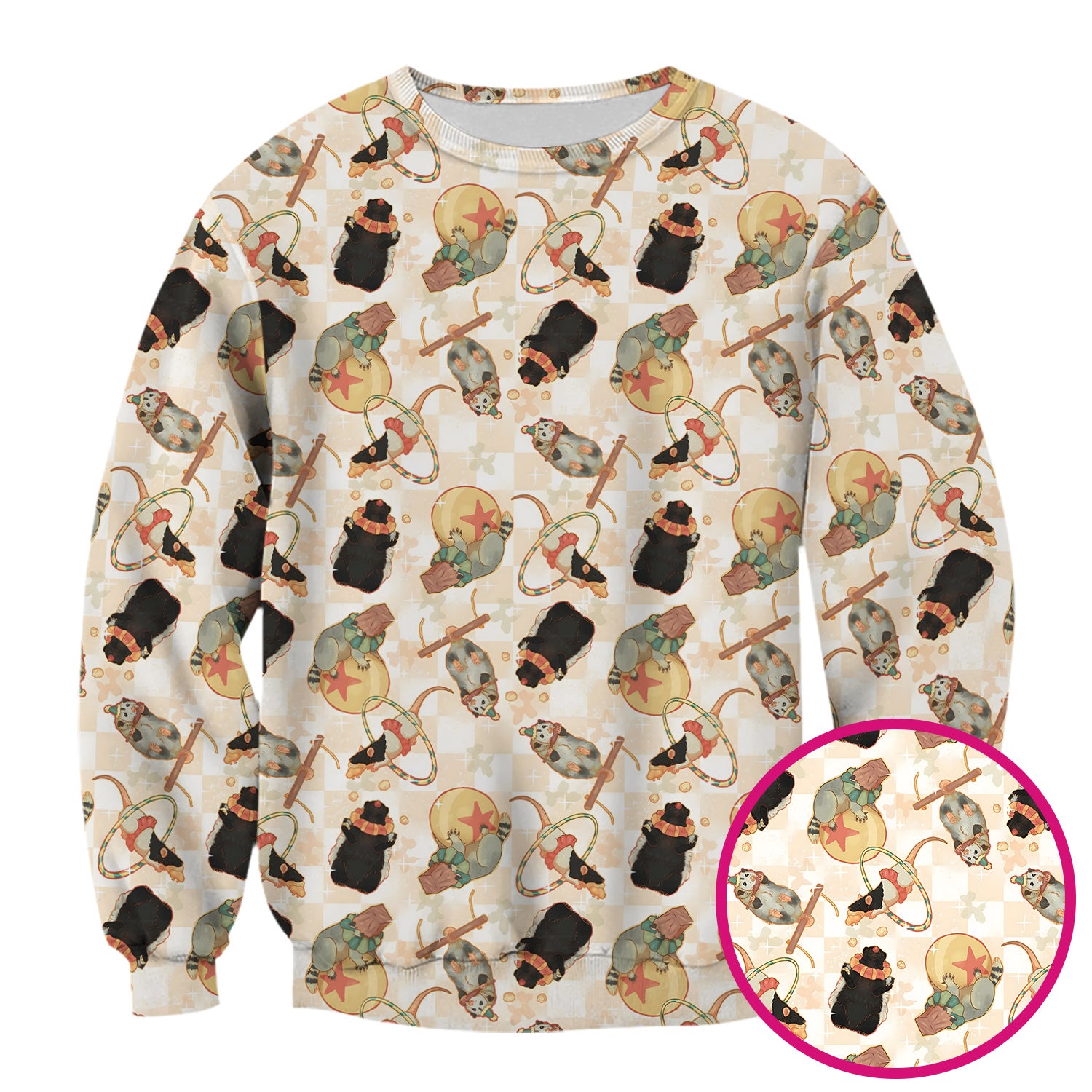 Cute Circus Animal Mouse Acrobat Pattern Scrub Top, Comfortable Scrubs for Nurses