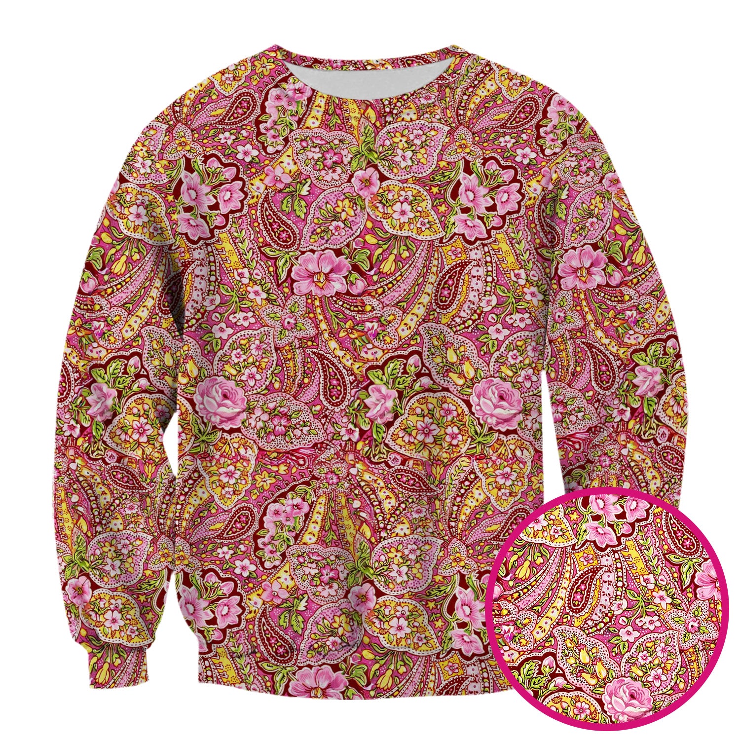 Pink Floral Paisley Blossom Print Scrub Top, Comfortable Scrubs for Nurses