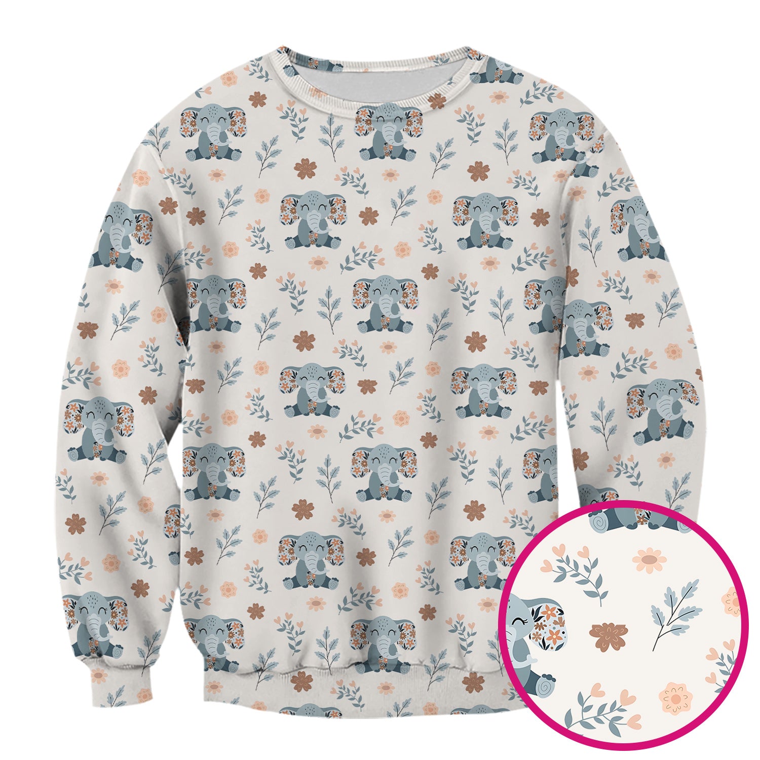 Cute Elephant Floral Print Scrub Top, Comfortable Scrubs for Nurses