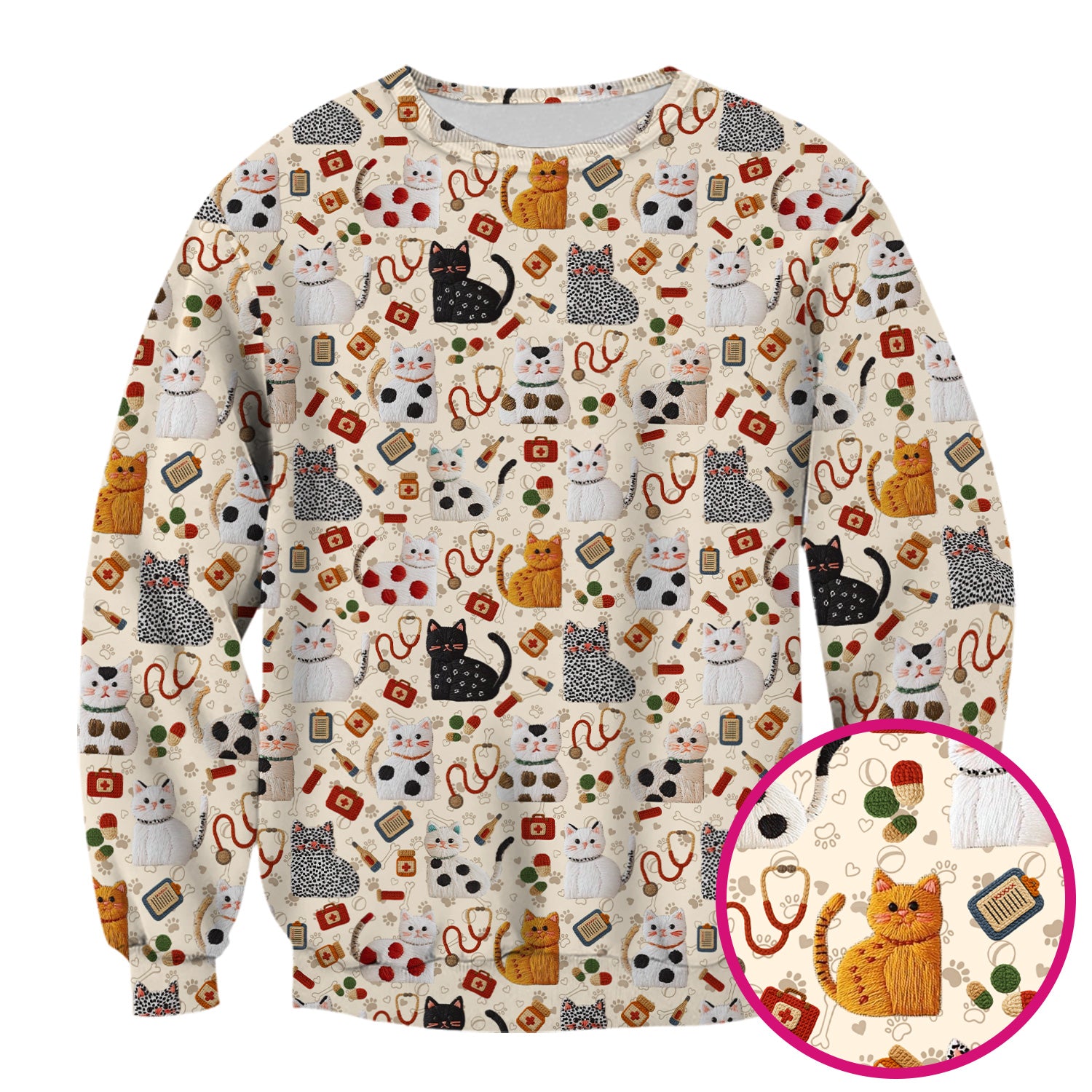 Cute Cat Scrub Top – Funny Veterinary Pattern Medical Shirt – Pet Lover Uniform For RN, LPN, CNA, and Vet Staff