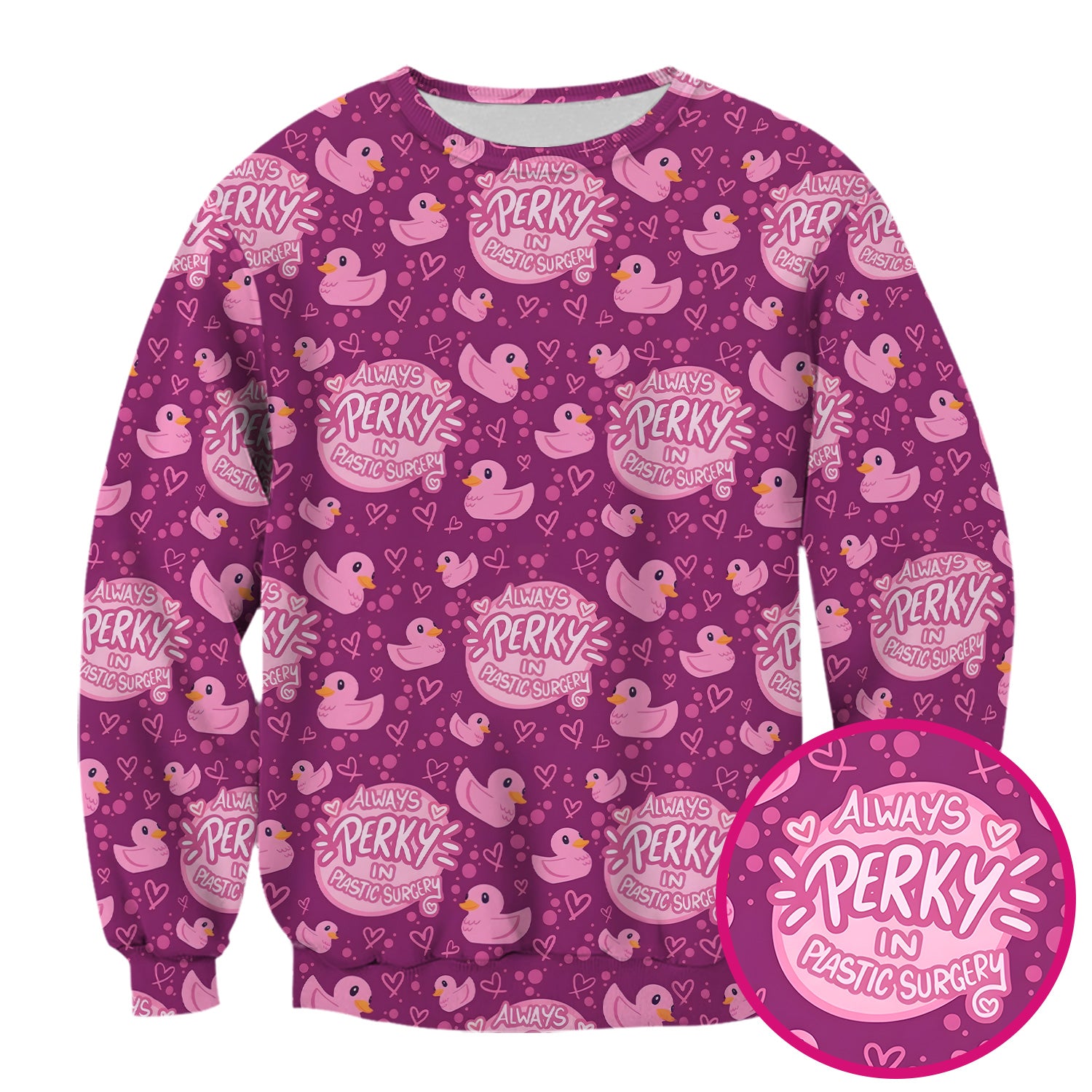 Always Perky Plastic Surgery Duck Pattern Scrub Top, Comfortable Scrubs for Nurses