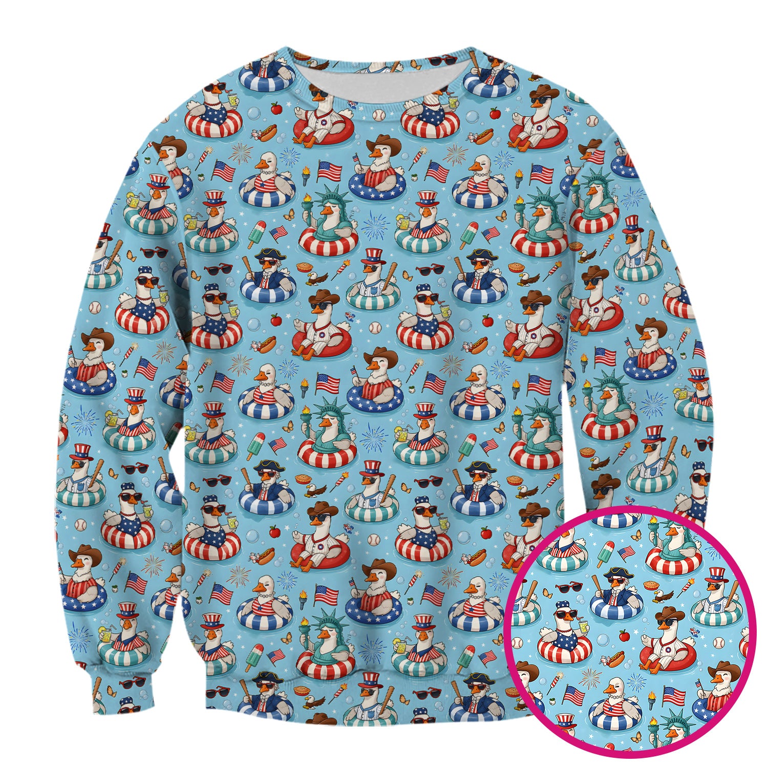 Funny Patriotic Duck Pool Party Pattern Scrub Top, Comfortable Scrubs for Nurses