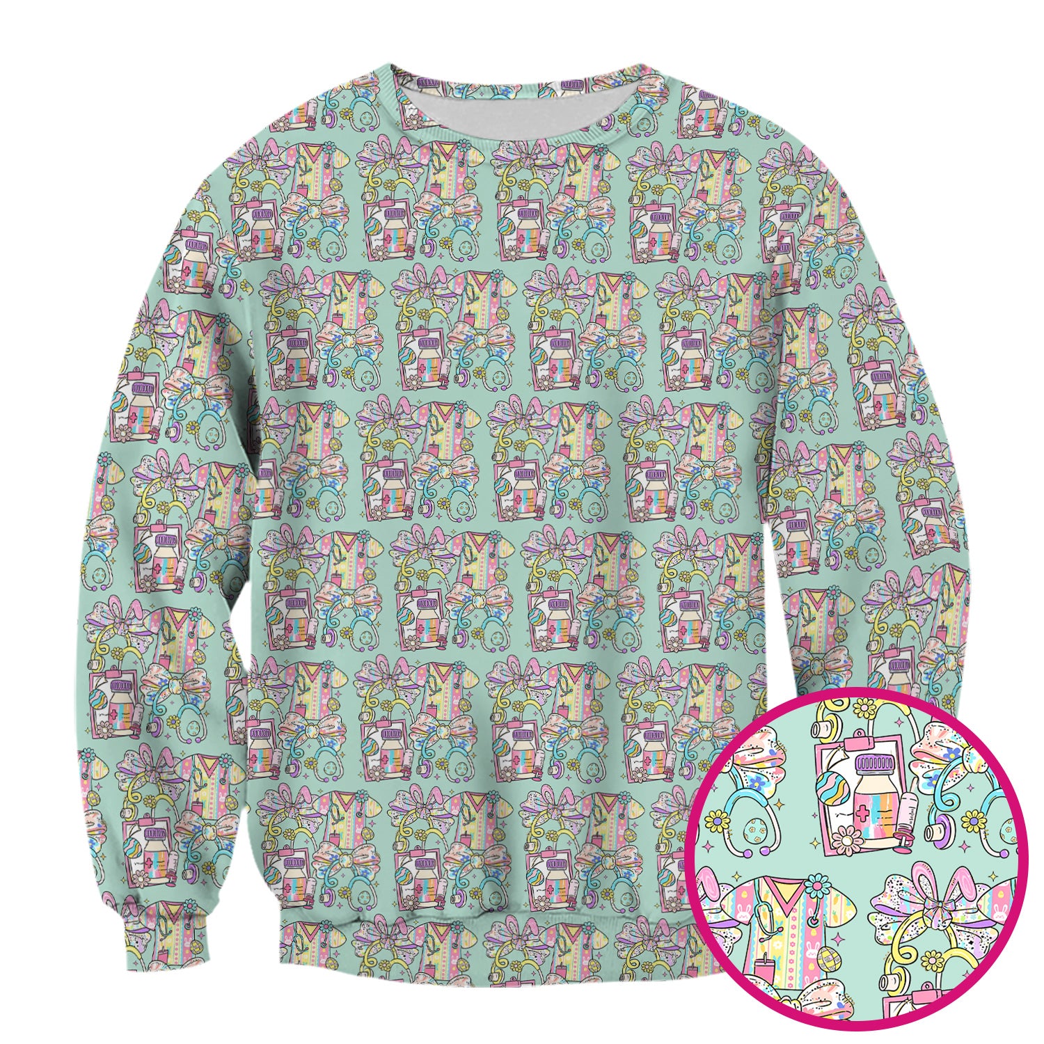 Colorful Nurse Scrub Supplies Pattern Scrub Top, Breathable Fabrics Nursing Uniform