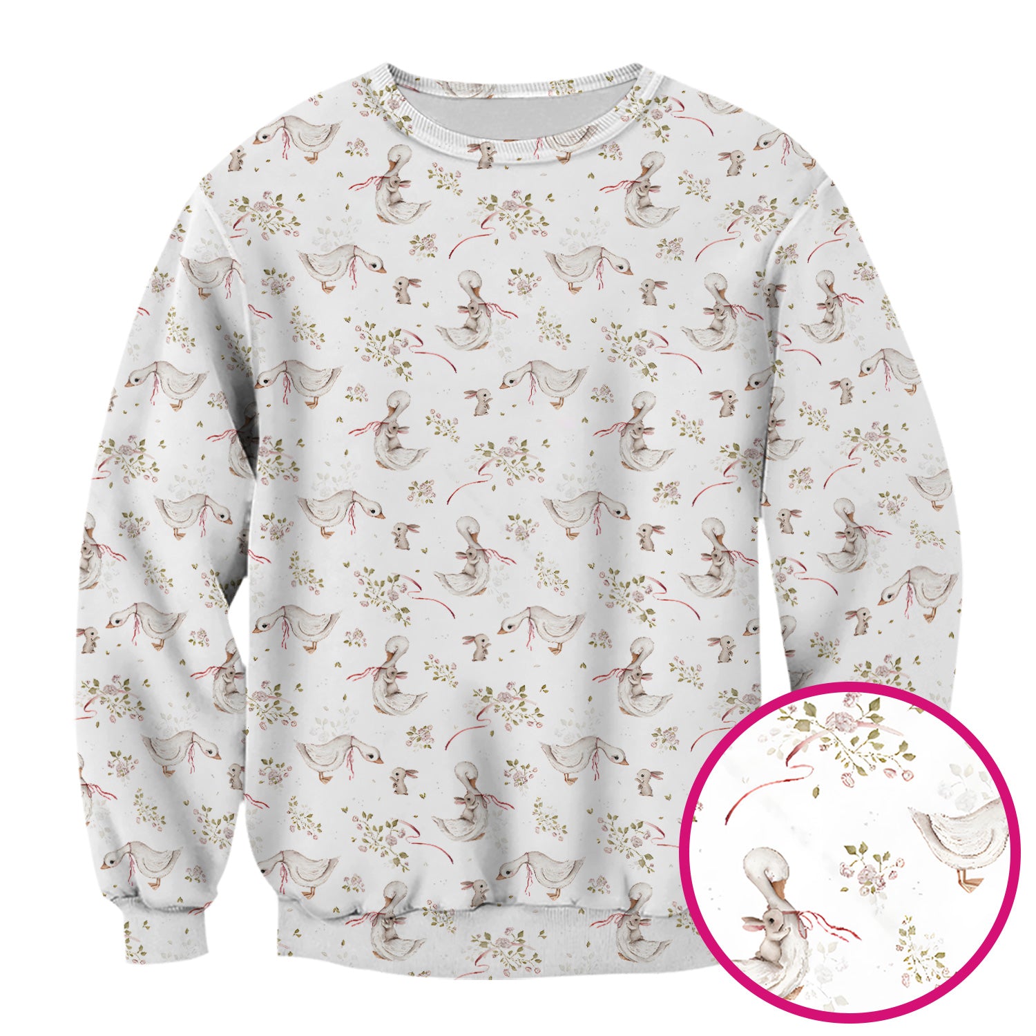 Cute Duck Bunny Floral Print Scrub Top, Breathable Fabrics Nursing Uniform, Easter