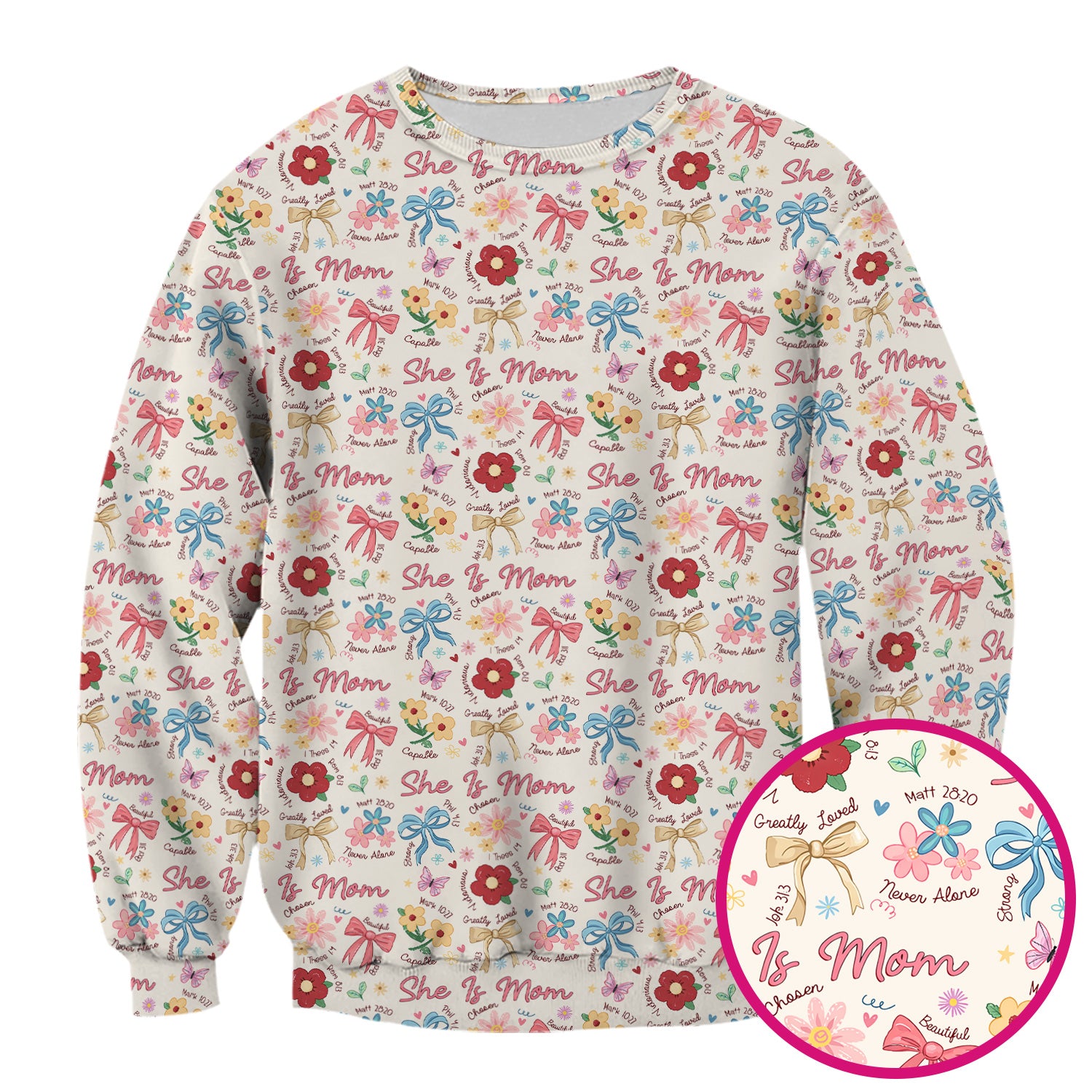 She Is Mom Floral Bow Pattern Scrub Top, Comfortable Scrubs for Nurses