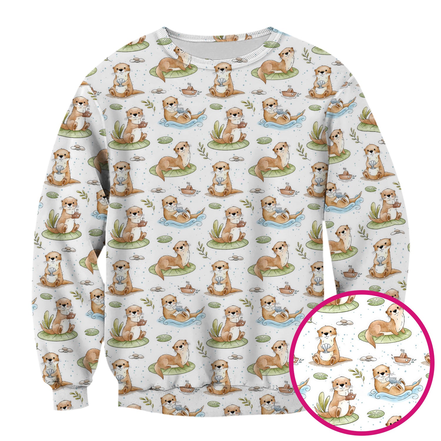 Cute Otter With Lily Pad Pattern Scrub Top, Comfortable Scrubs for Nurses