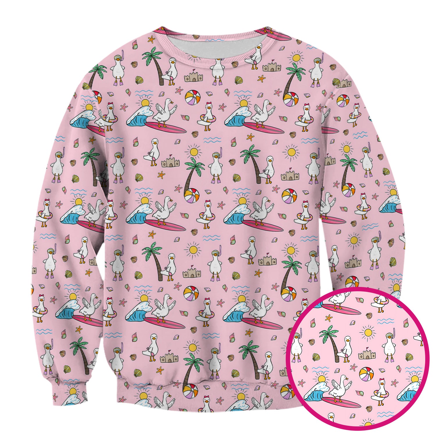 Cute Nurse Seagull Surfboard Beach Palm Tree Pattern Scrub Top, Comfortable Scrubs for Nurses