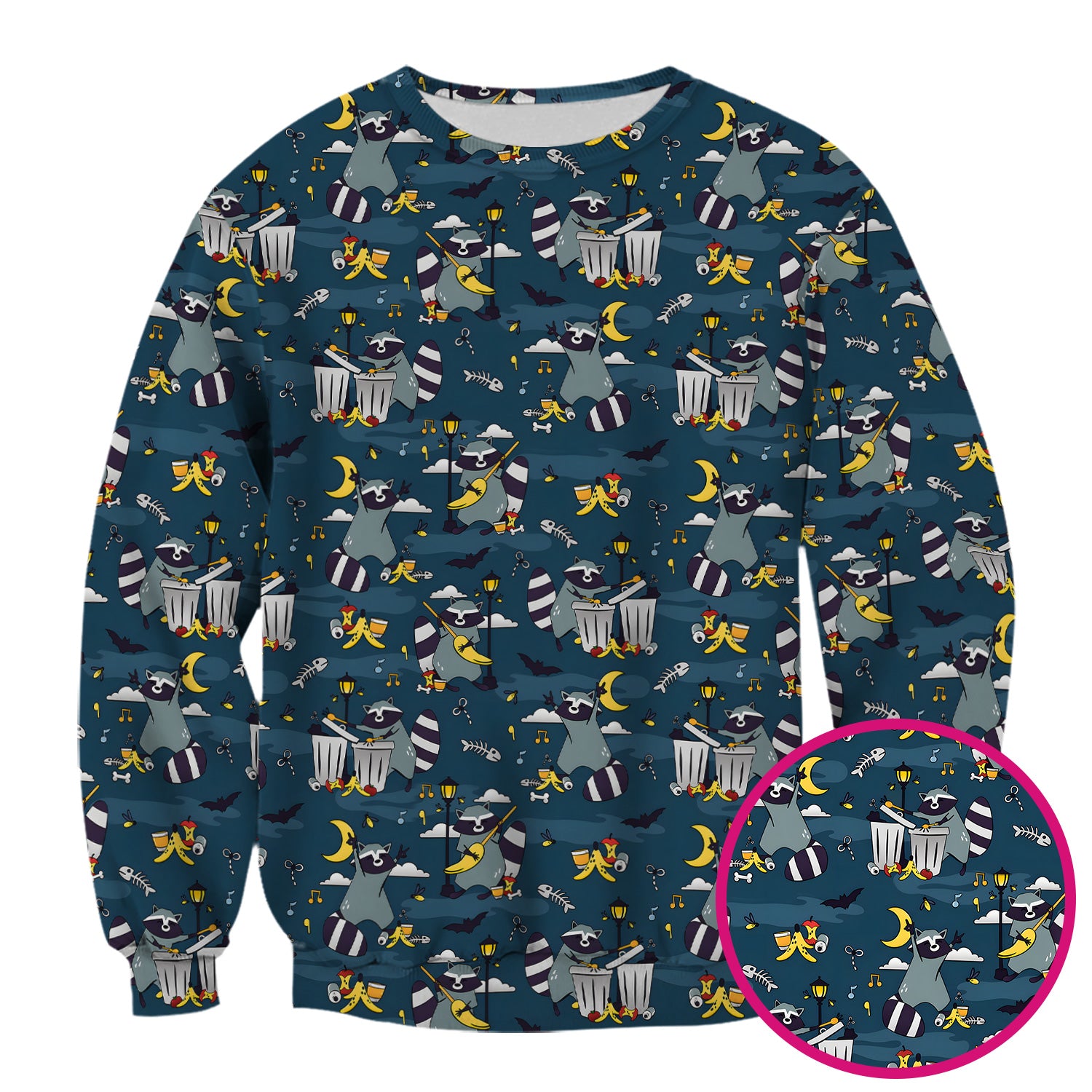 Raccoon Night Trash And Banana Peel Scrub Top, Breathable Fabrics Nursing Uniform