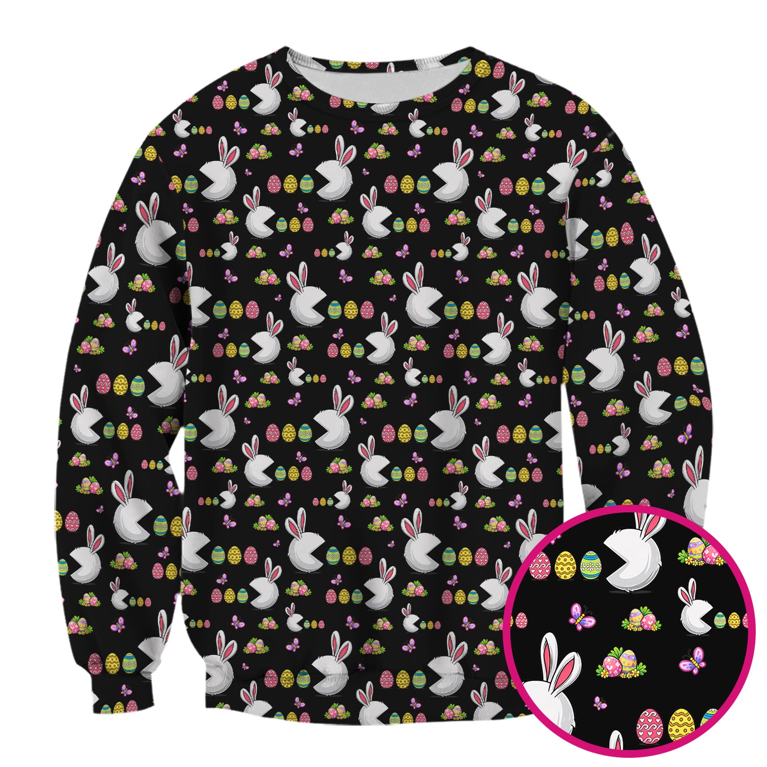 Easter Bunny and Colorful Eggs Print Scrub Top, Breathable Fabrics Nursing Uniform