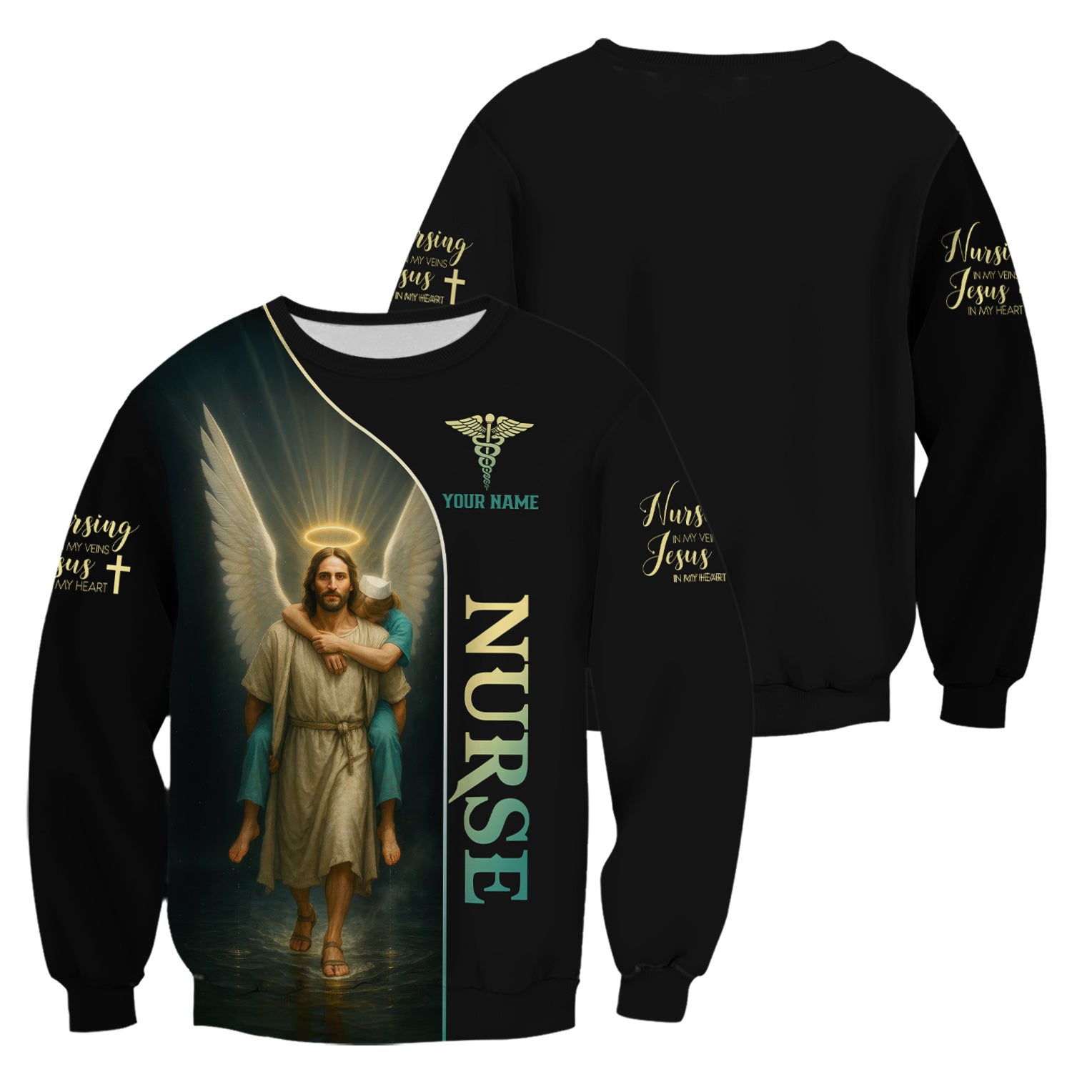 Christian Nurse T-Shirt - Personalized Jesus Angel Wings Graphic - Religious Gift for RN LPN Healthcare Workers