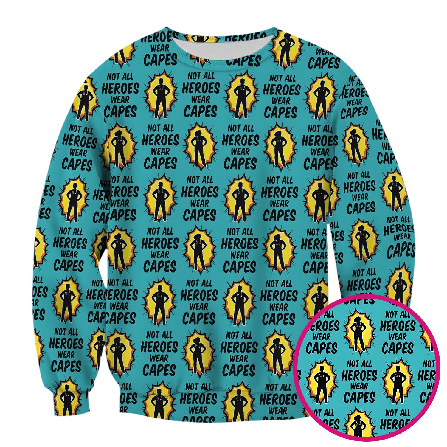 Not All Heroes Wear Capes Nurse Pattern Scrub Top, Comfortable Scrubs for Nurses