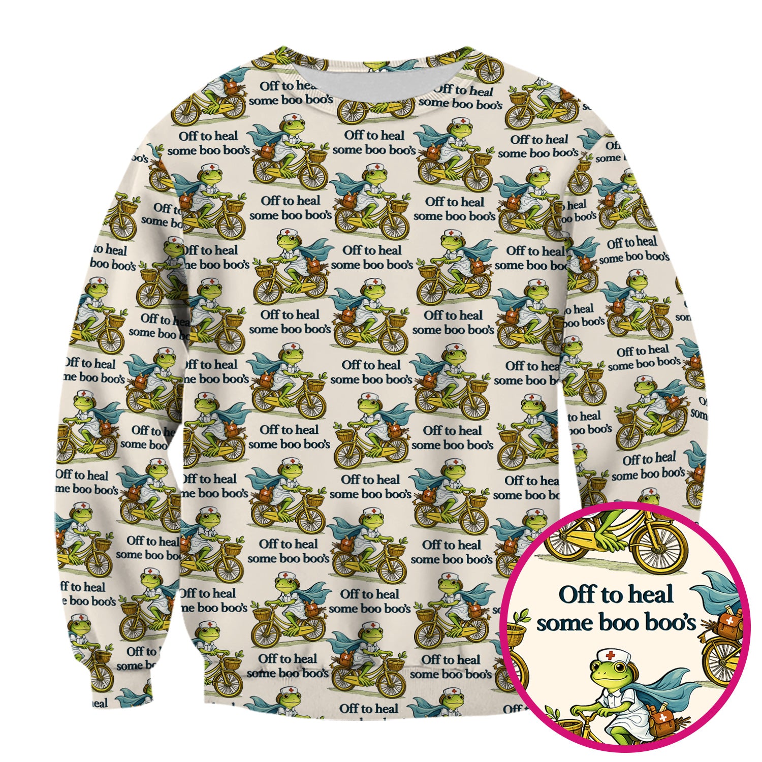 Funny Frog Nurse Cycling Pattern Scrub Top, Comfortable Scrubs for Nurses