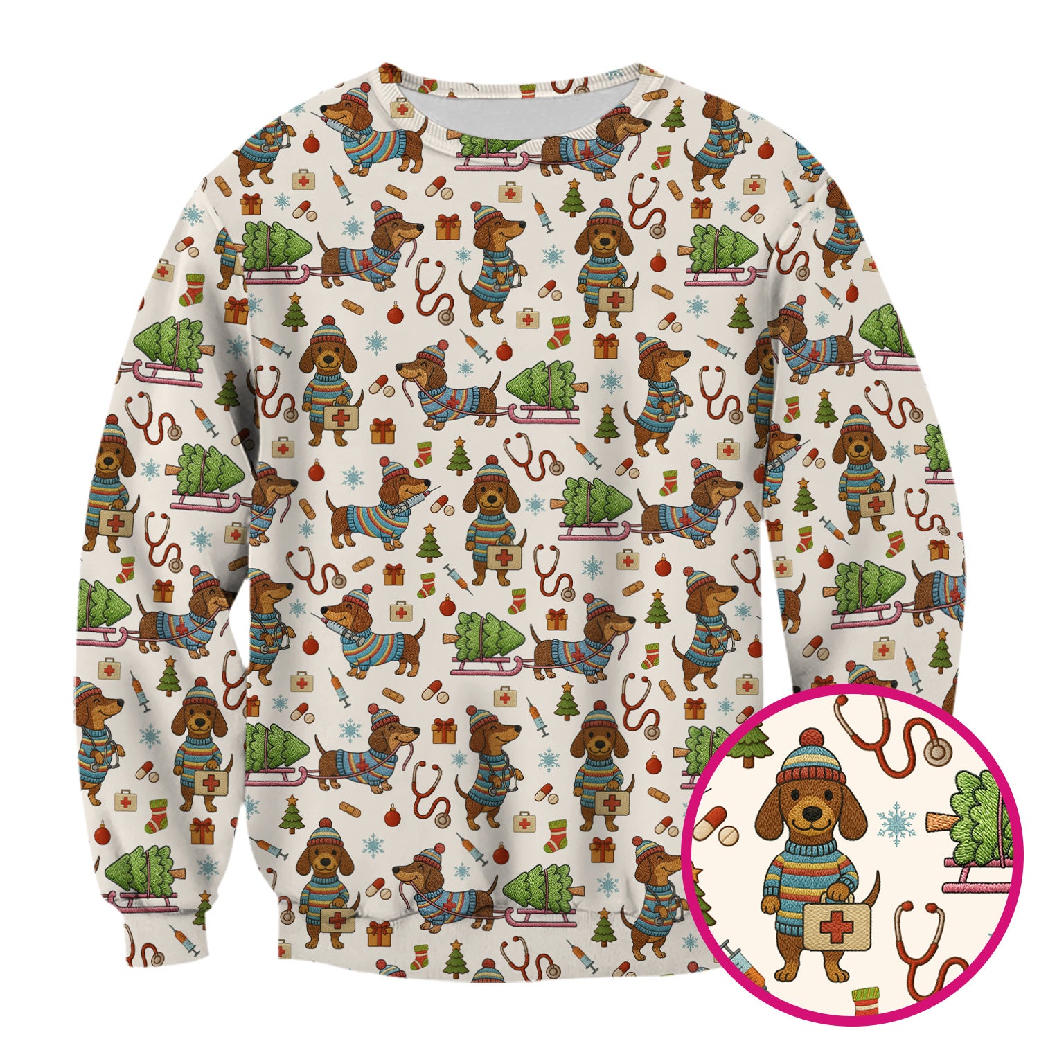 Dachshund Dog Scrub For Nurse, Funny Wiener Dog Lover Gift, Cute Dog 3D Knit Pattern Shirt