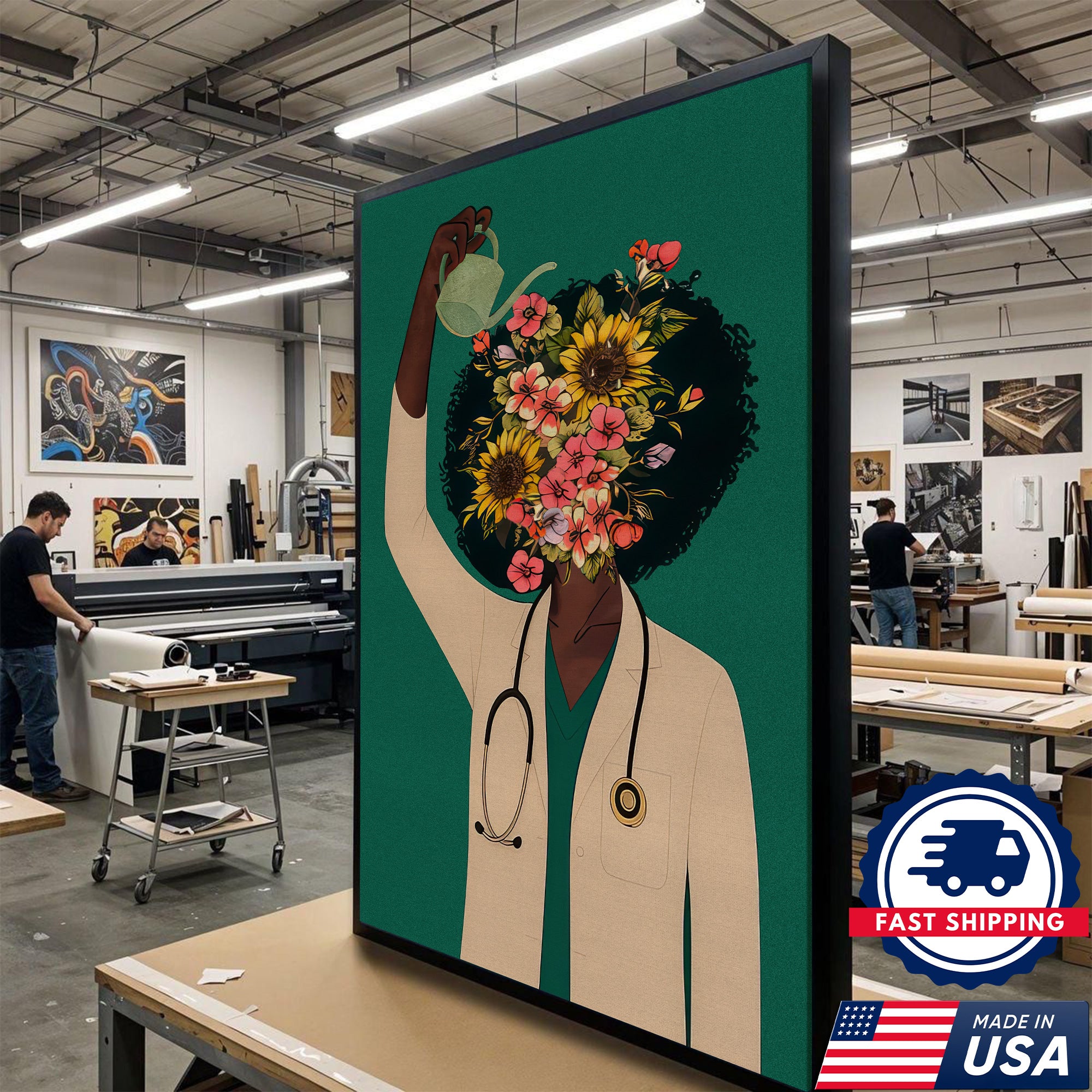 Nurse Floral Canvas Wall Art, Inspirational Medical Office Decor, RN LPN CNA Healthcare Workers Gift