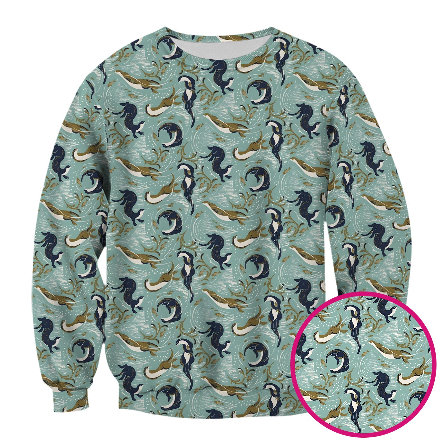Sea Otter Ocean Wave Coastal Pattern Scrub Top, Comfortable Scrubs for Nurses