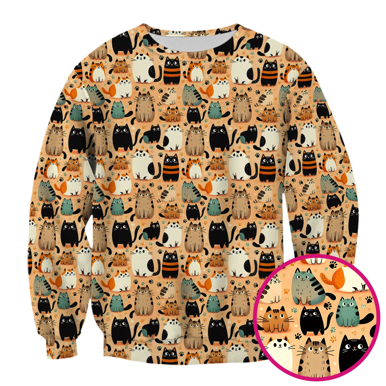 Cat Parade Doodle Pattern Scrub Top, Comfortable Scrubs for Nurses