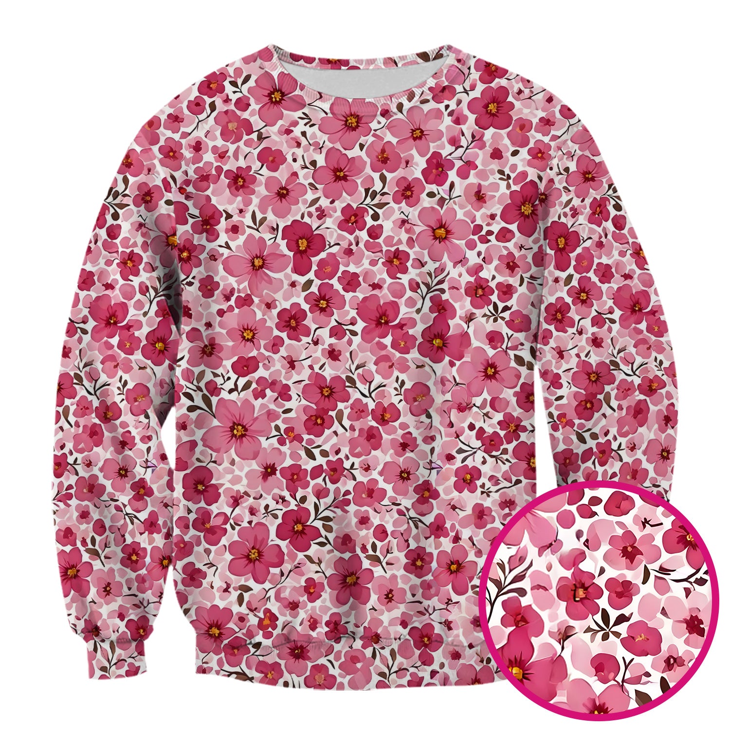 Pink Cherry Blossom Floral Pattern Scrub Top, Comfortable Scrubs for Nurses