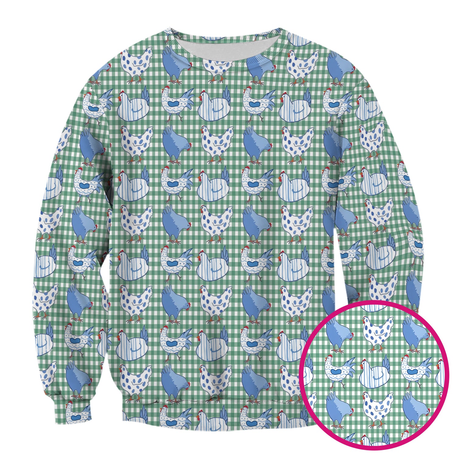 Blue Chicken Gingham Pattern Scrub Top, Comfortable Scrubs for Nurses